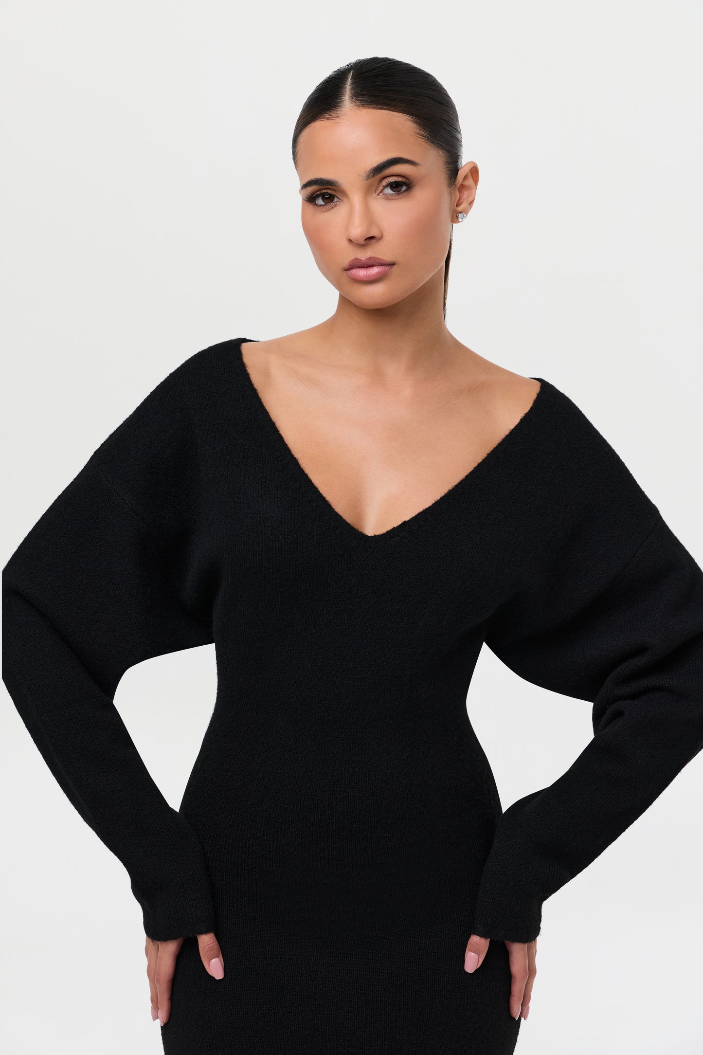Knit V-Neck Sweater Maxi Dress