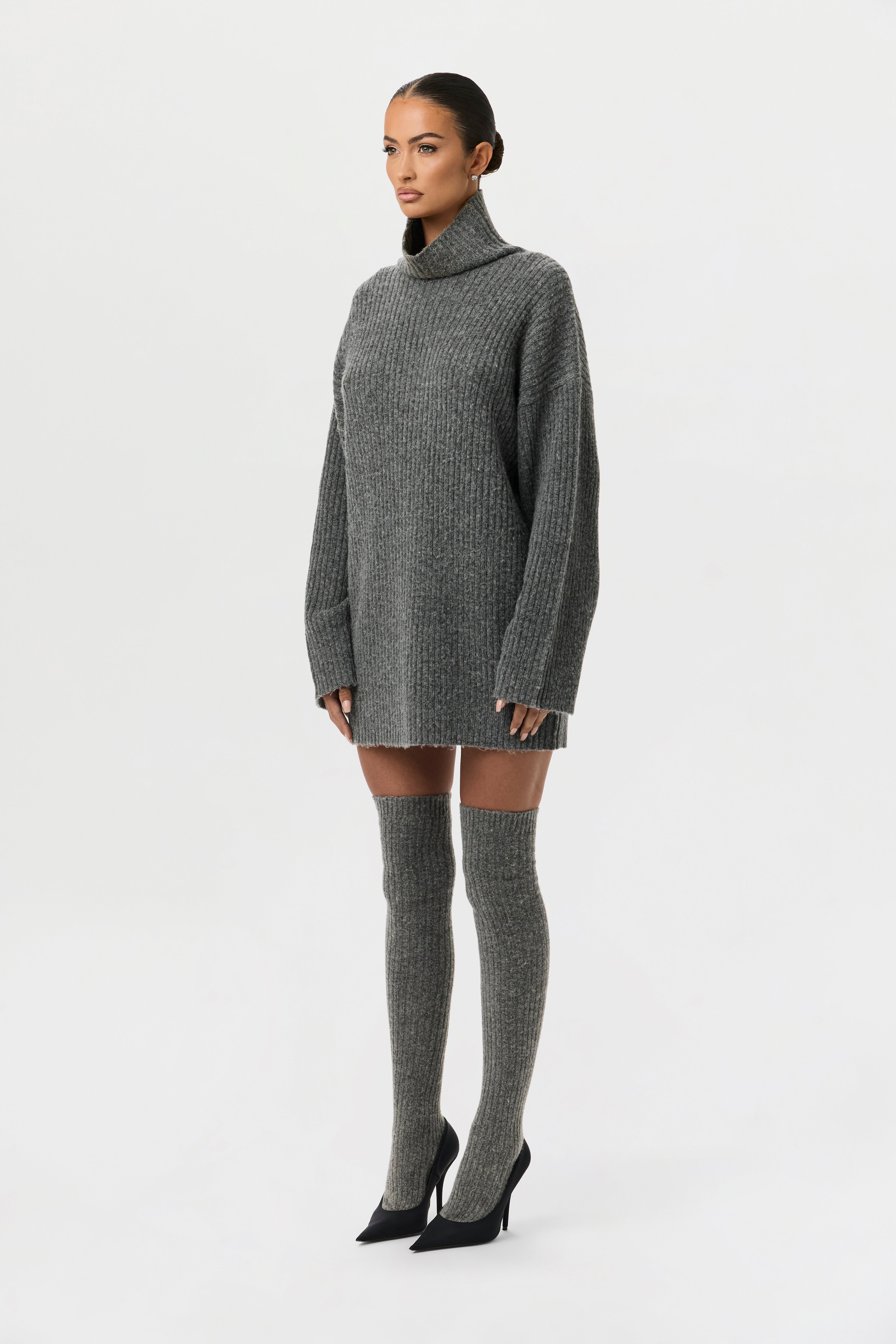 Ribbed-Knit Turtleneck Sweater Dress