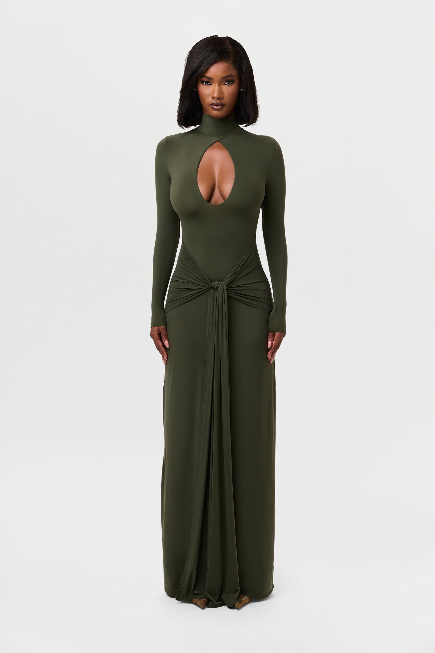 Naked Keyhole Drape Tie Dress