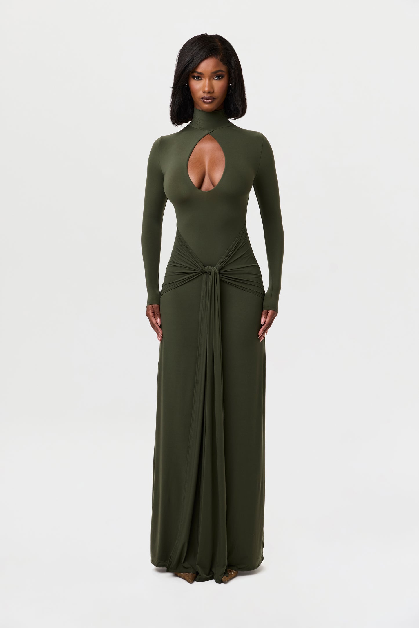 Naked Keyhole Drape Tie Dress