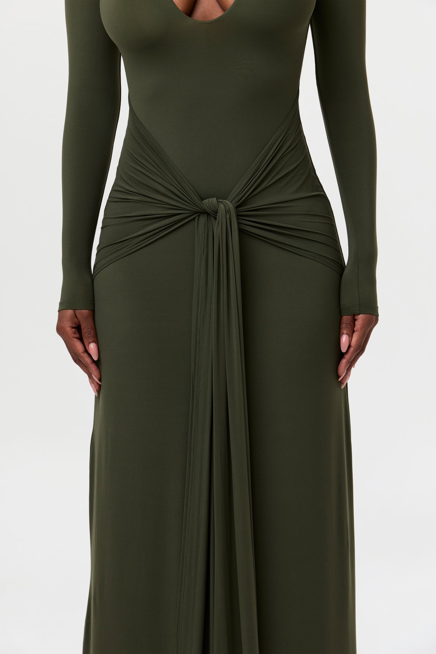 Naked Keyhole Drape Tie Dress