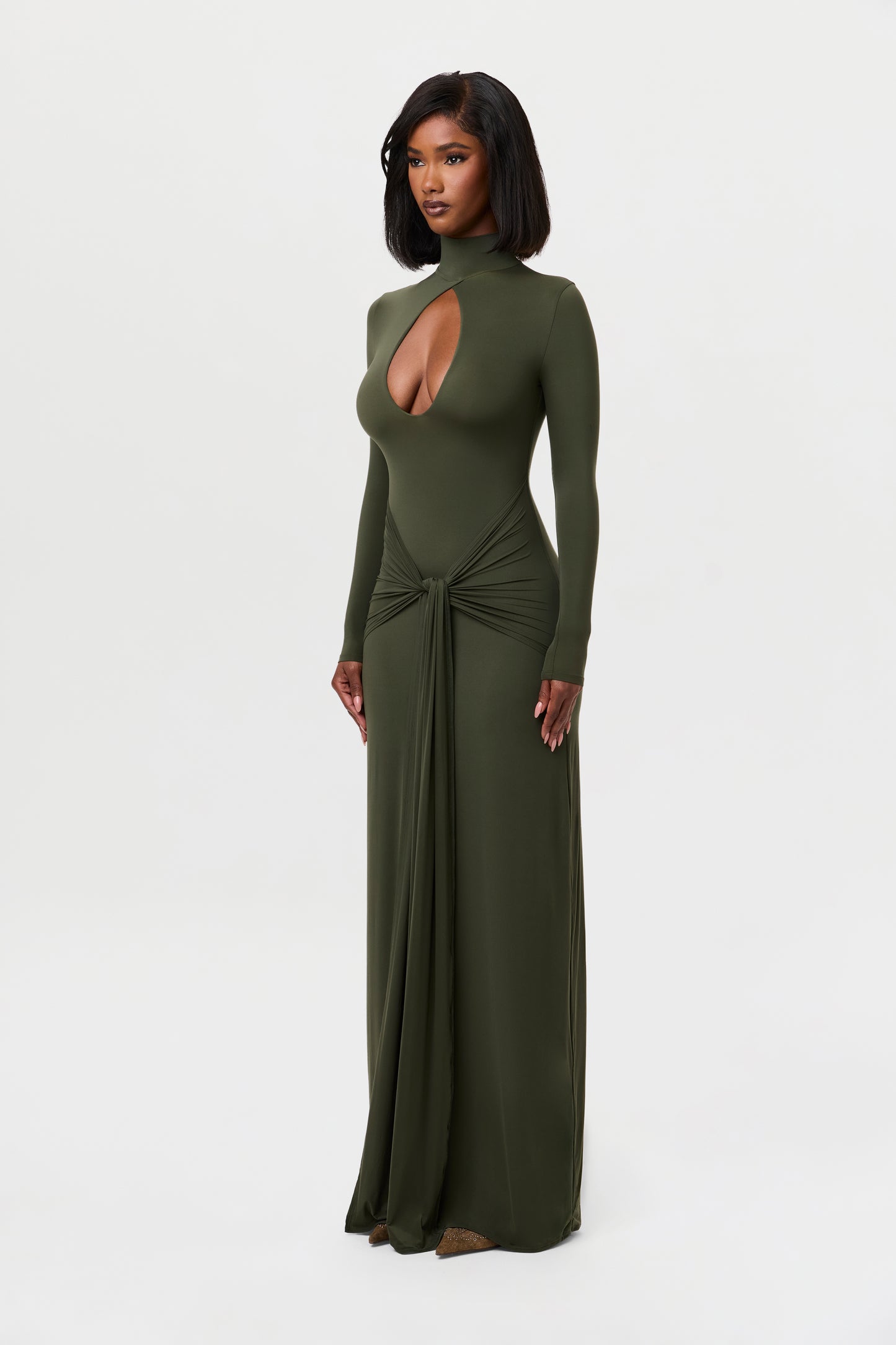 Naked Keyhole Drape Tie Dress