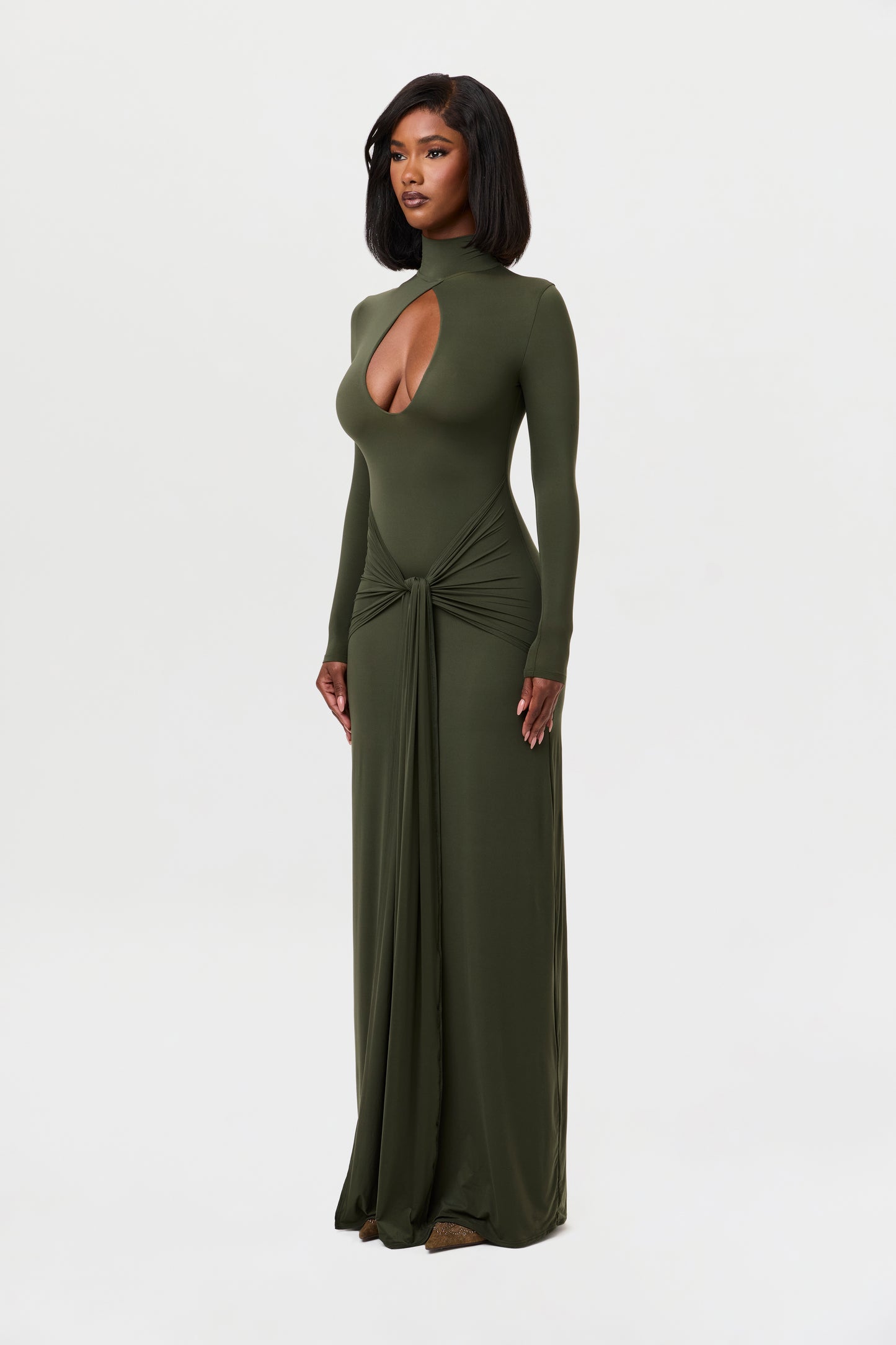 Naked Keyhole Drape Tie Dress