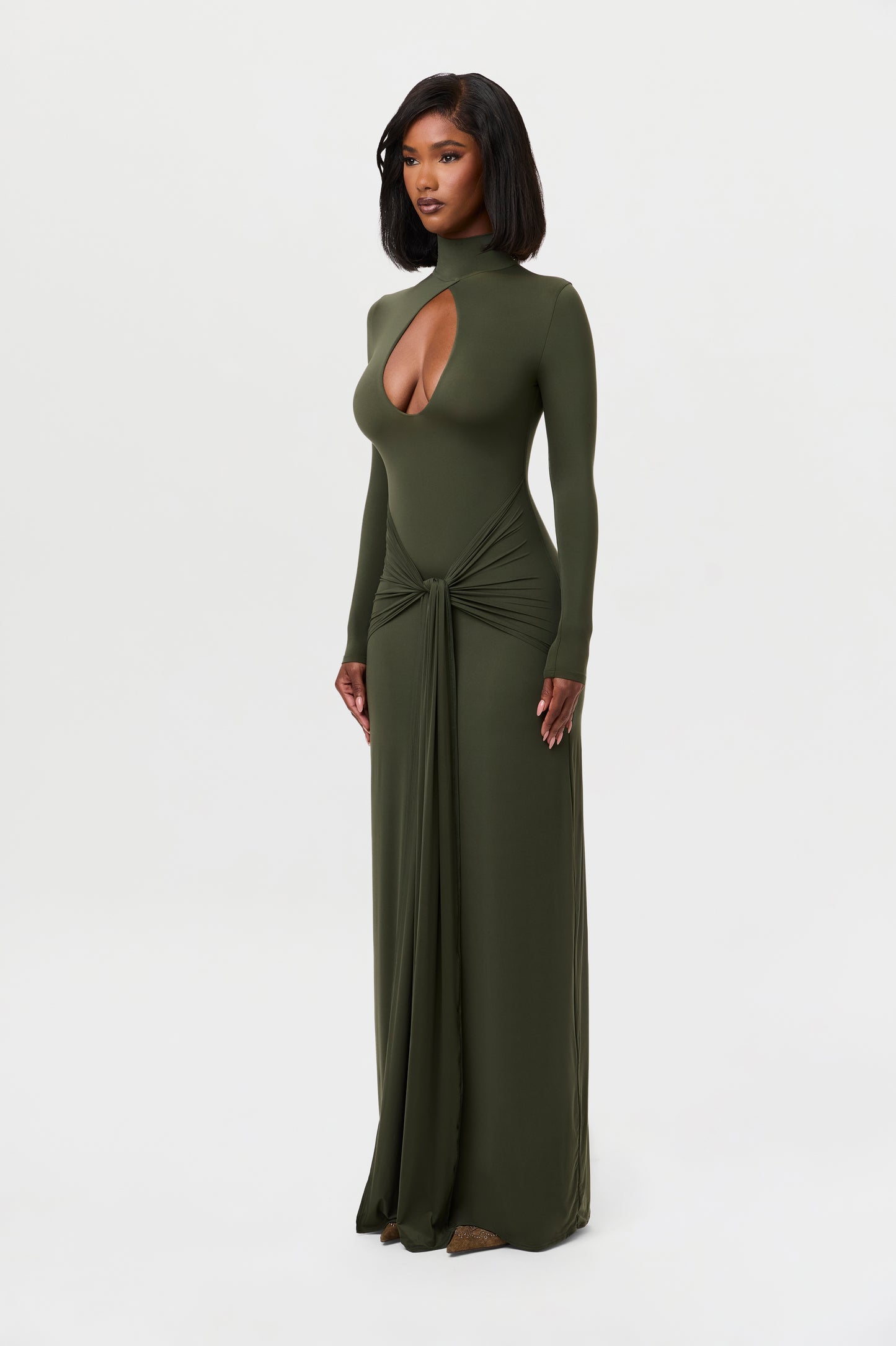 Naked Keyhole Drape Tie Dress