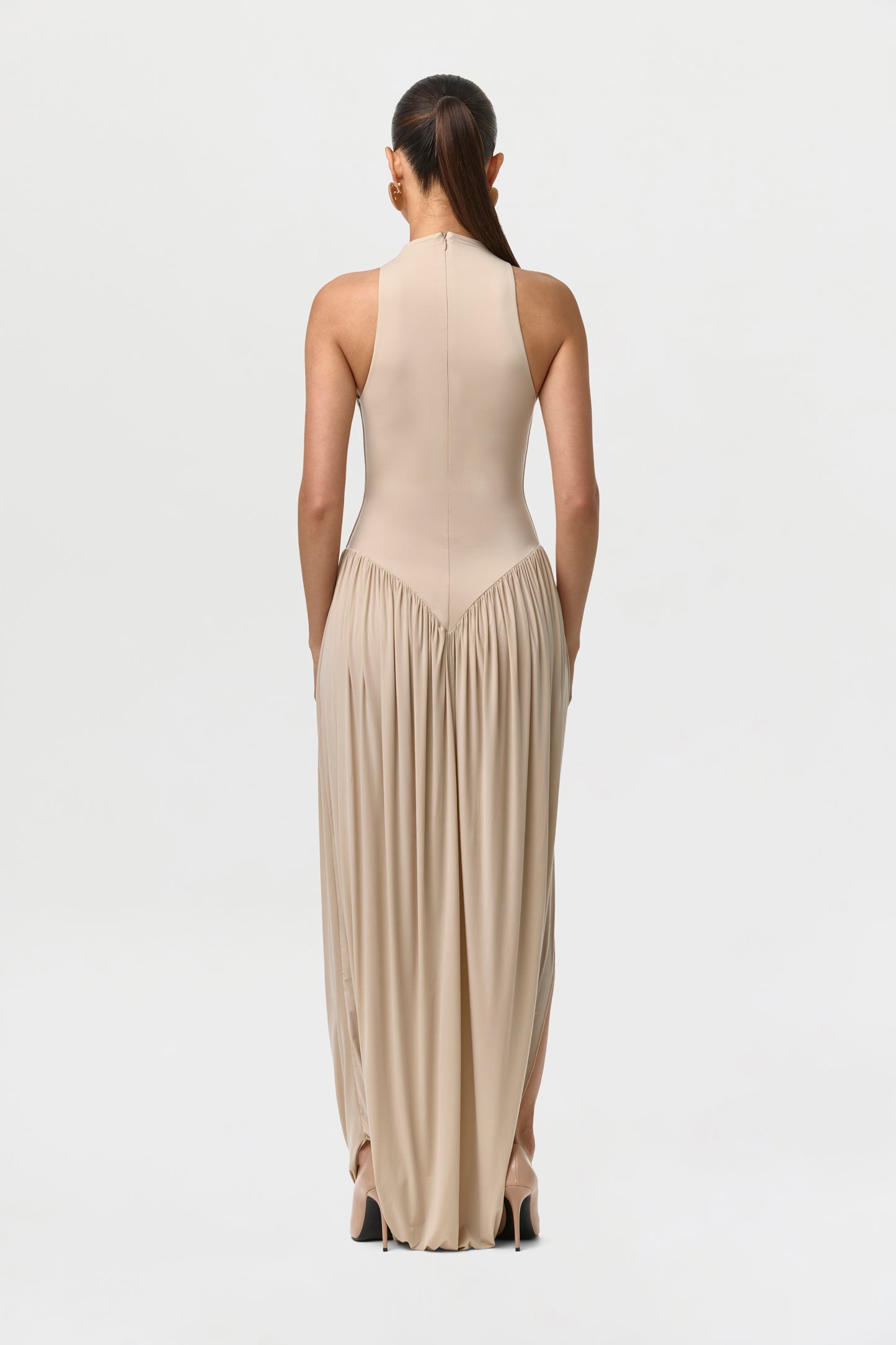 Naked Sleeveless Draped Maxi Dress