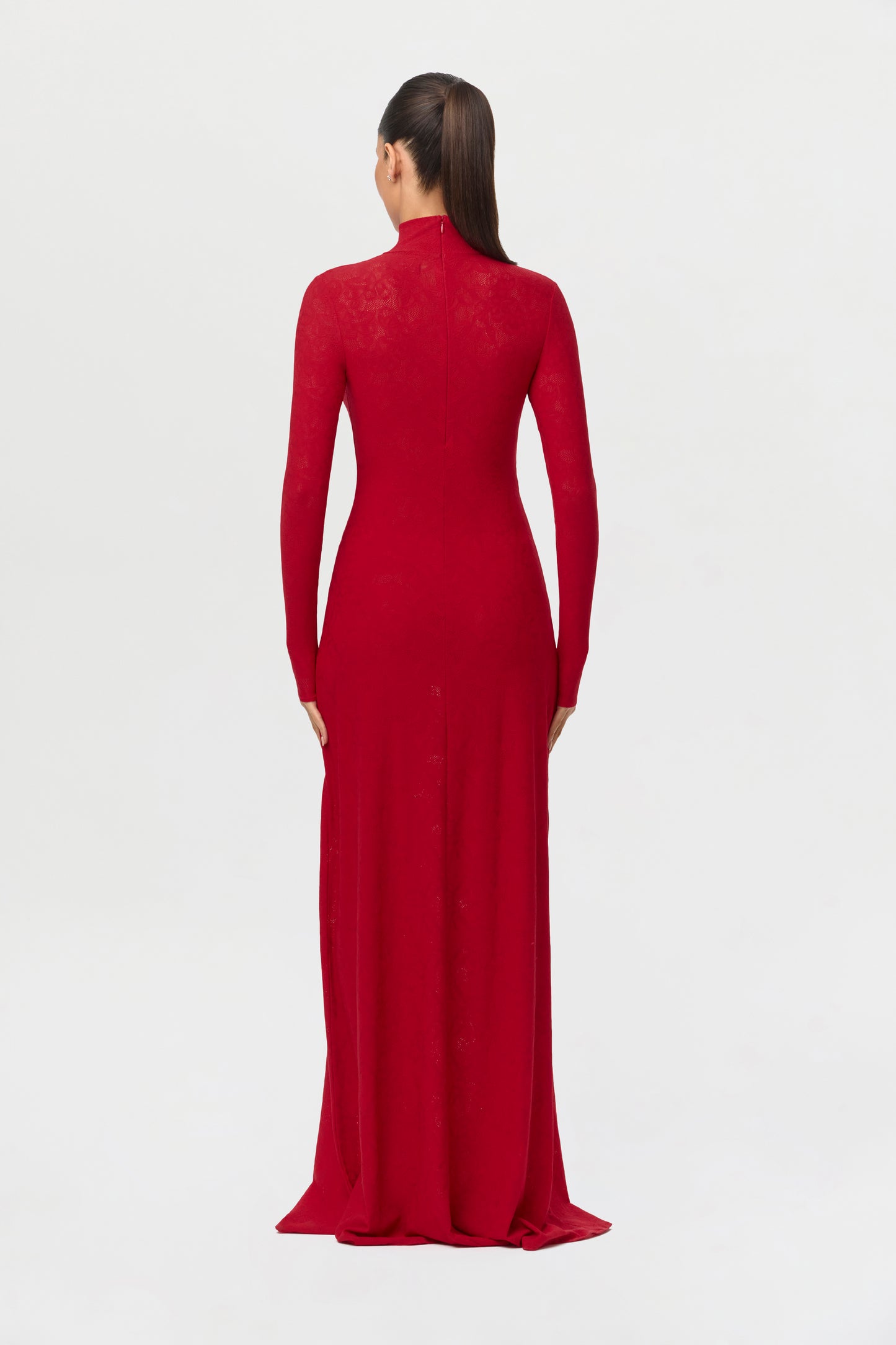 Stretch Lace Turtleneck Maxi Dress