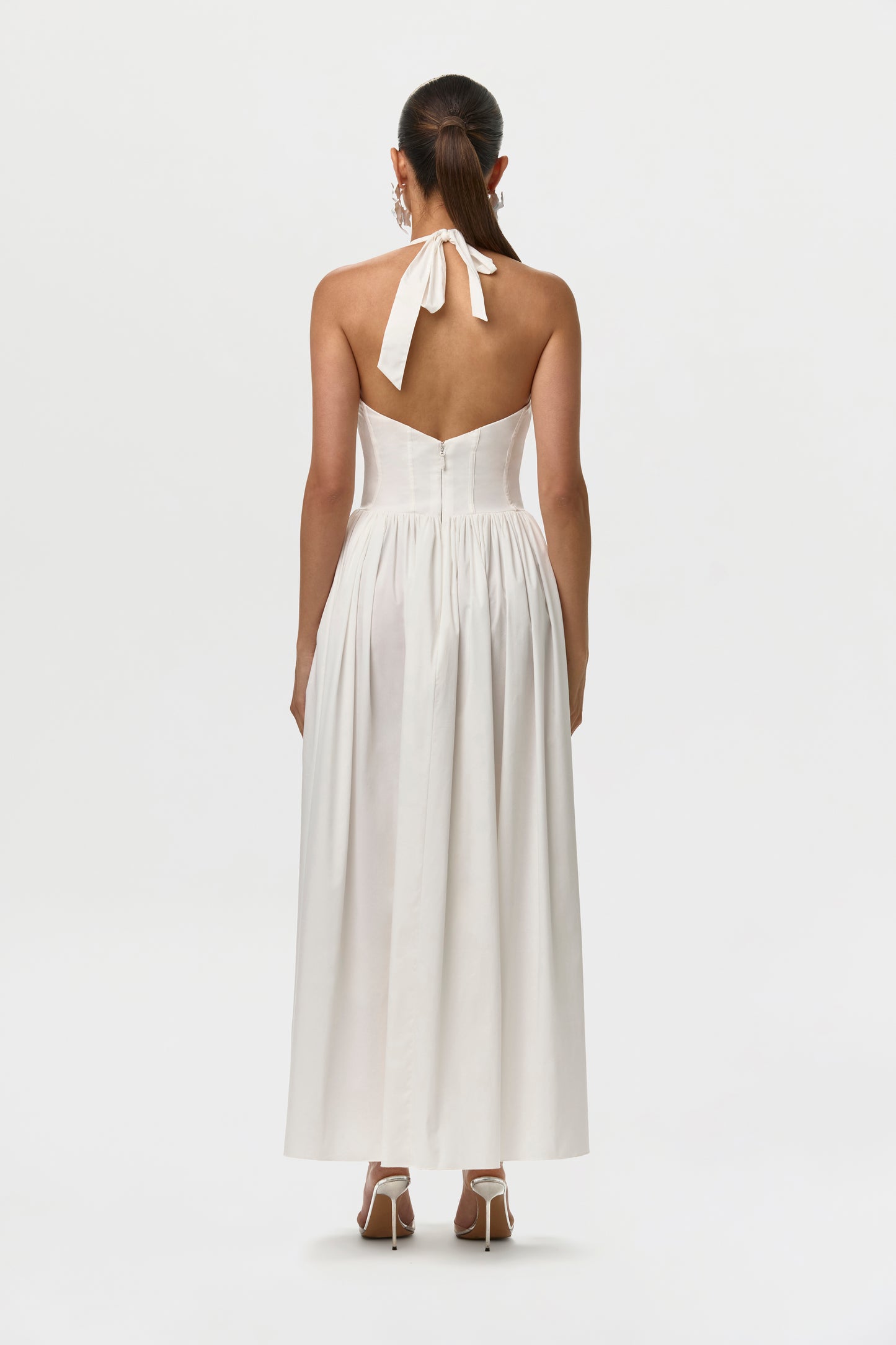Off White Shirting Poplin Halter Dress