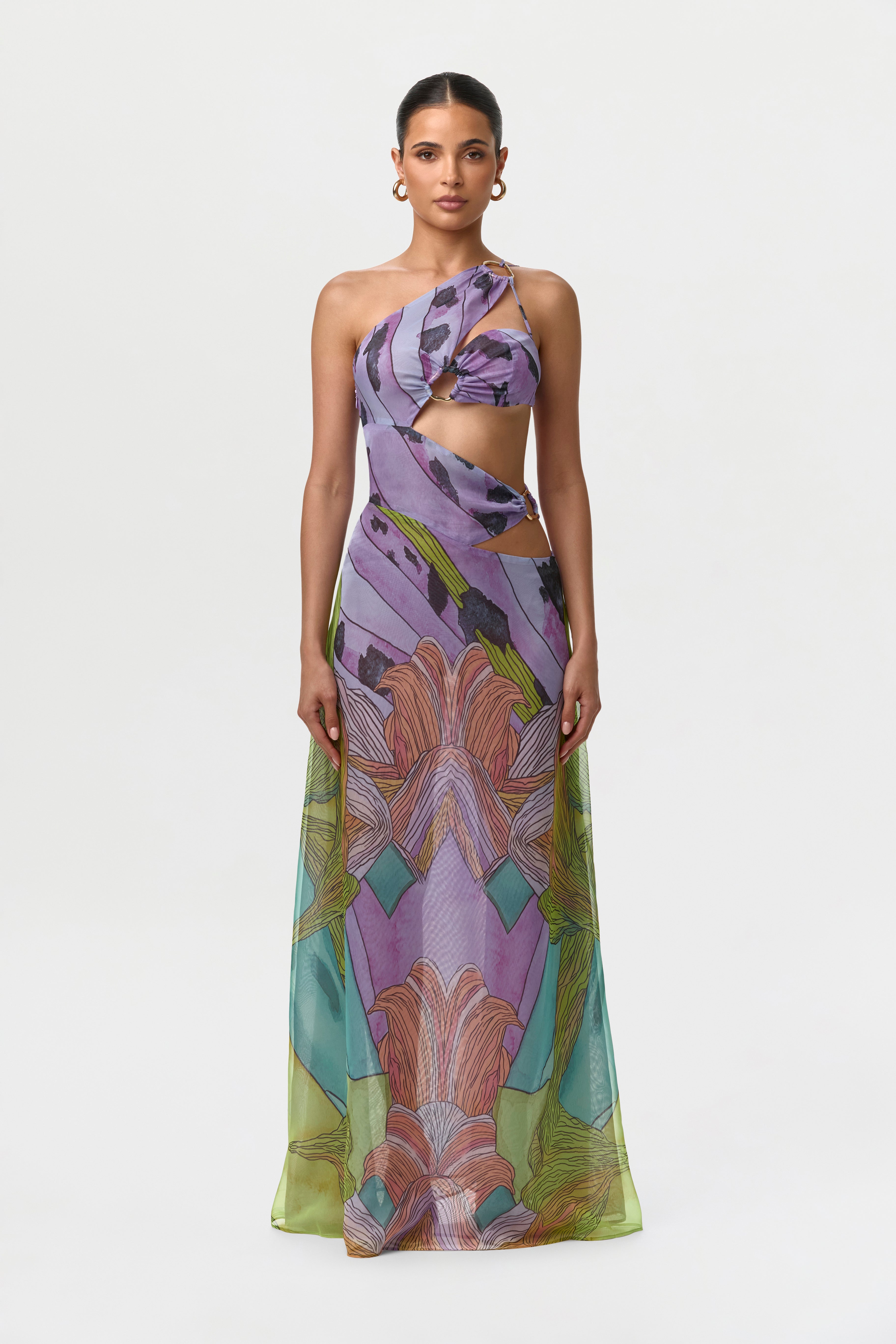 Chiffon Print Cutout Maxi Dress Naked Wardrobe Chiffon Print Cutout Maxi Dress Naked Wardrobe