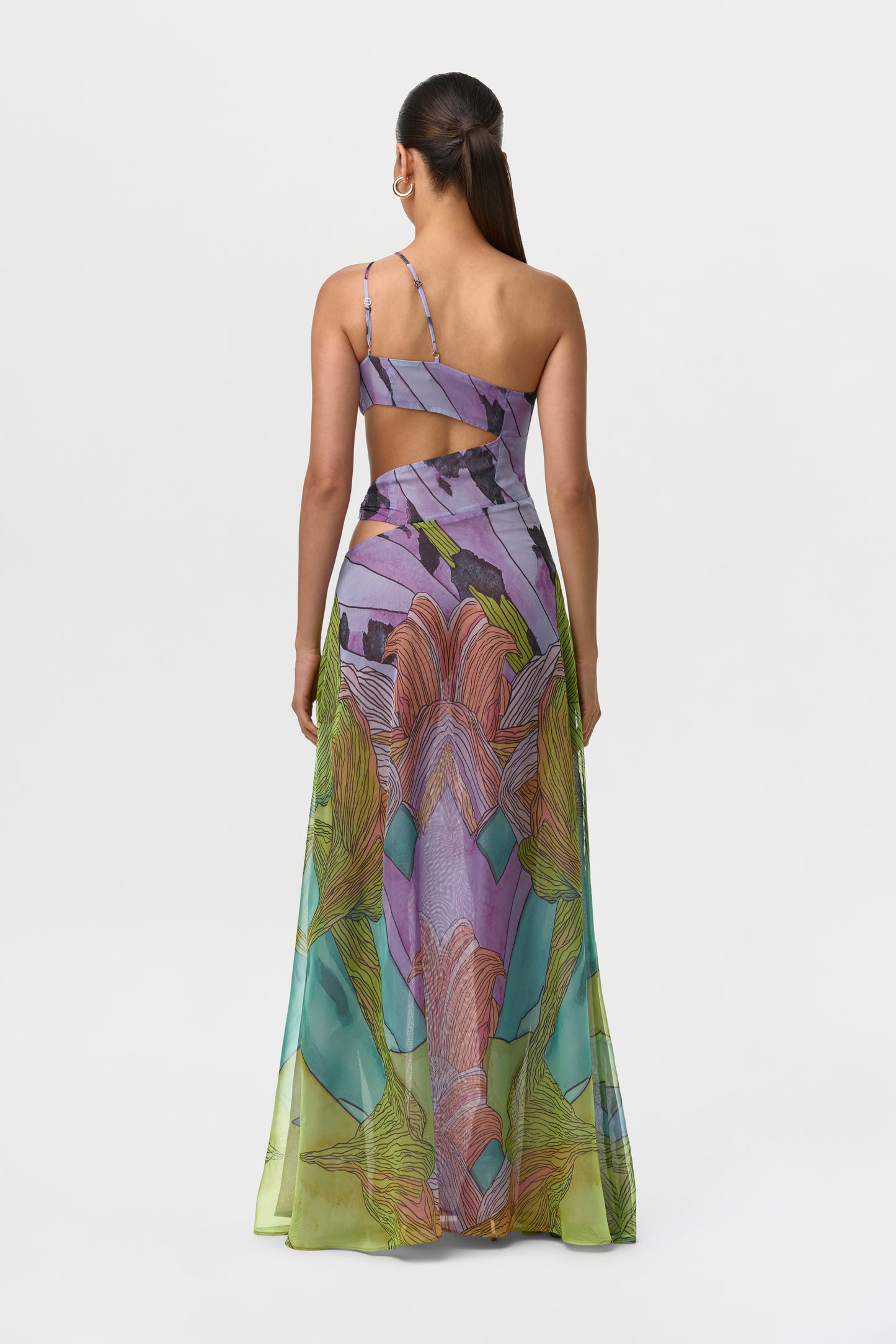 Chiffon Print Cutout Maxi Dress