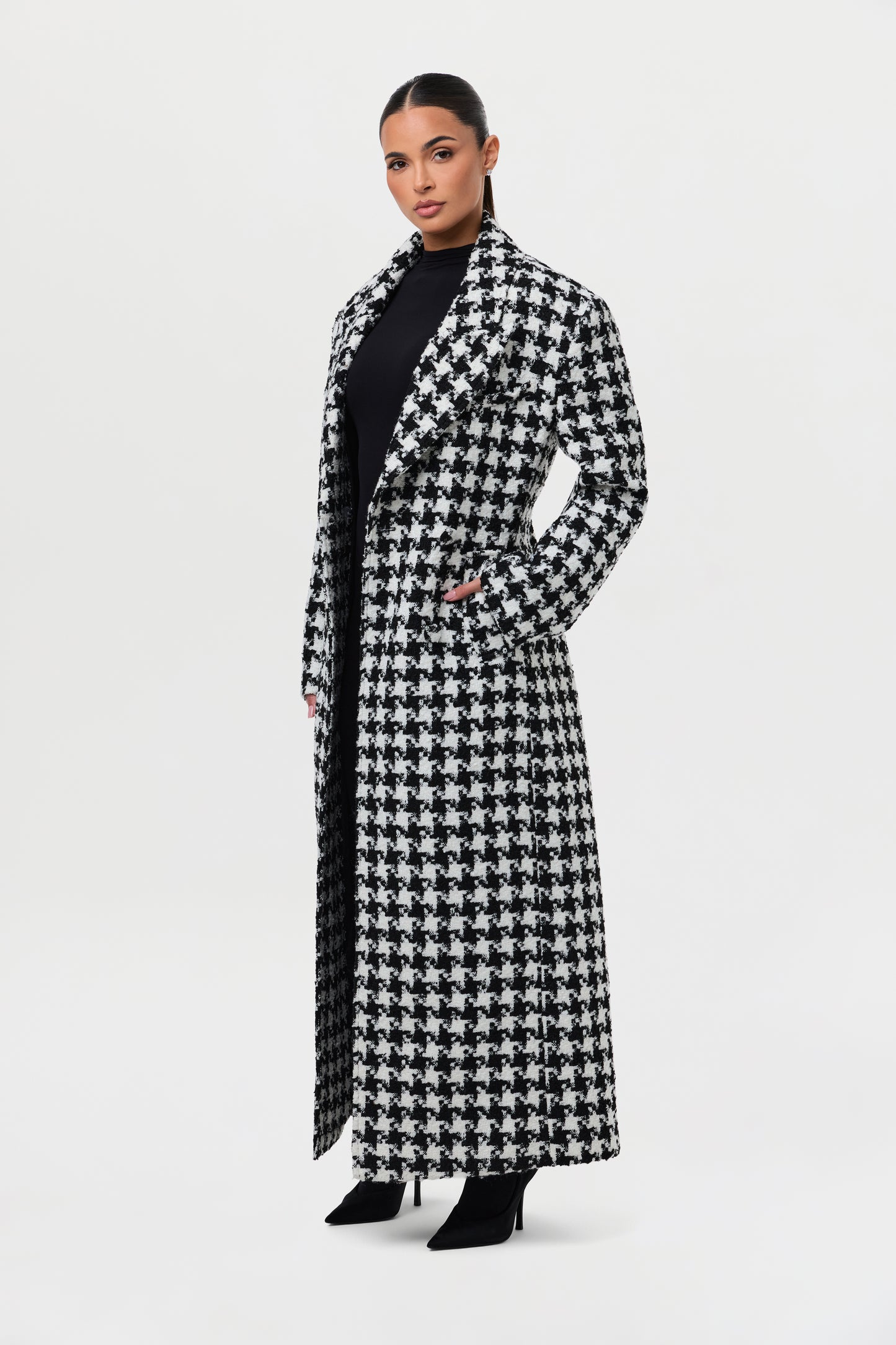 Jacquard Houndstooth Long Coat