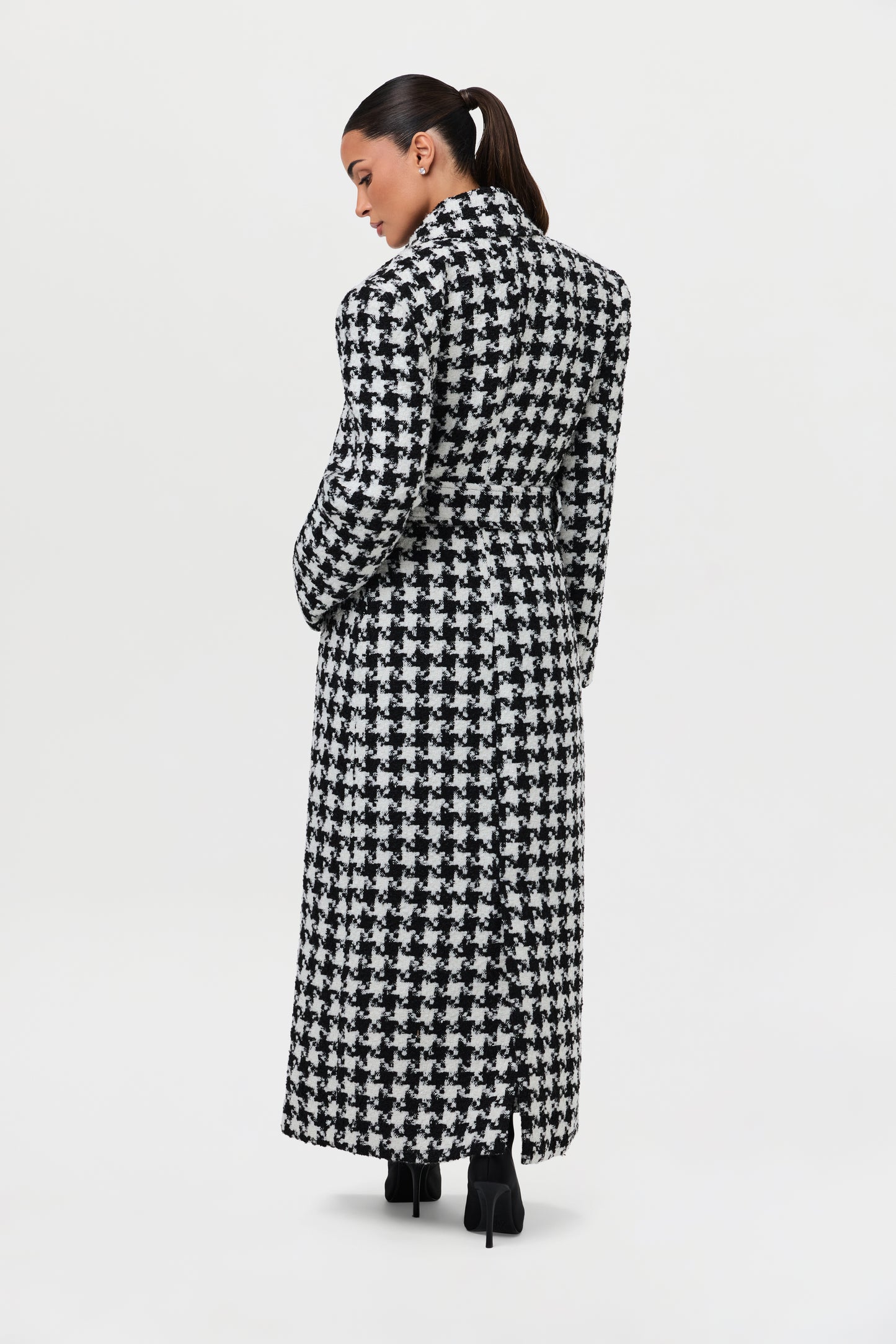 Jacquard Houndstooth Long Coat