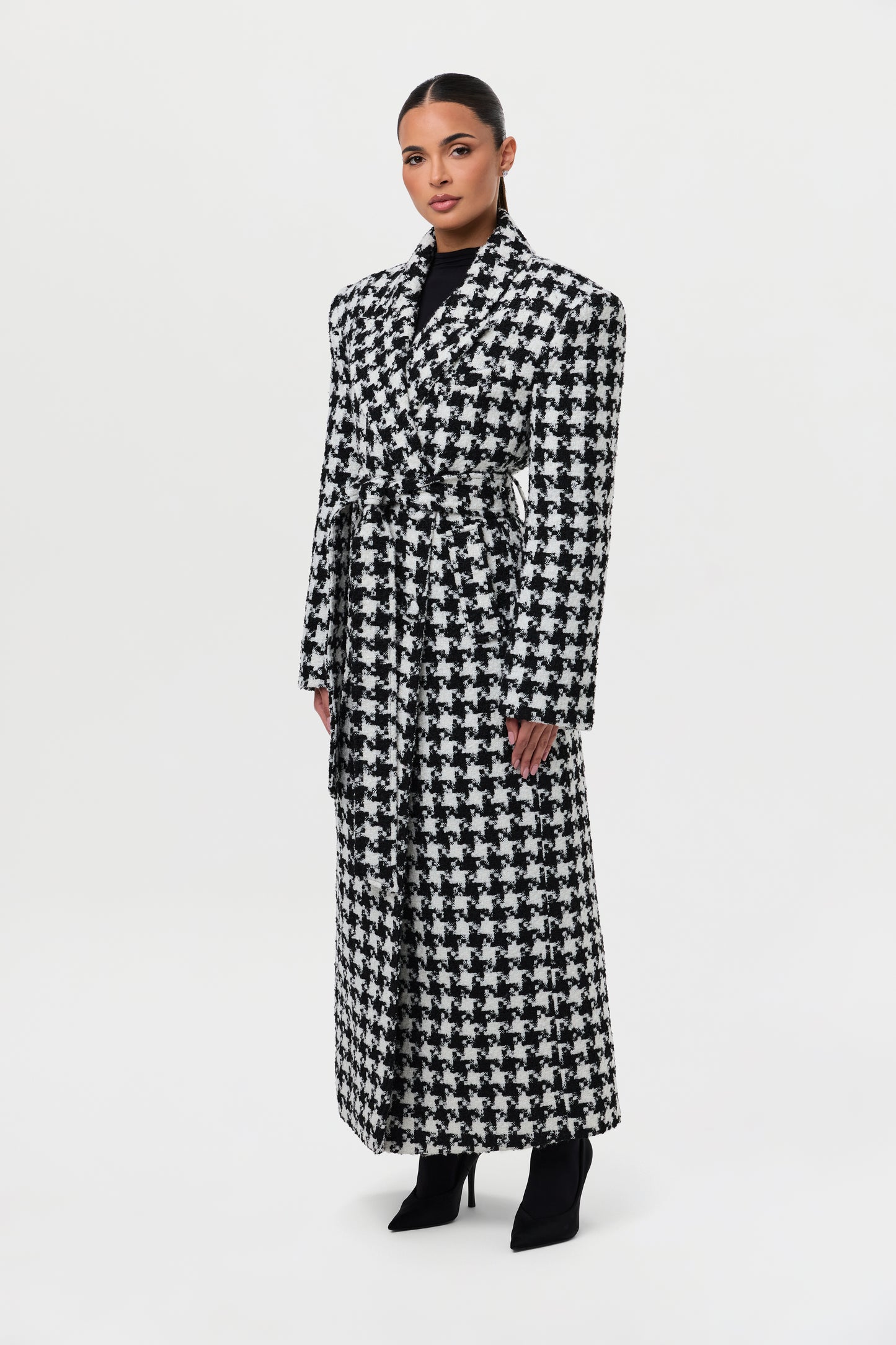 Jacquard Houndstooth Long Coat