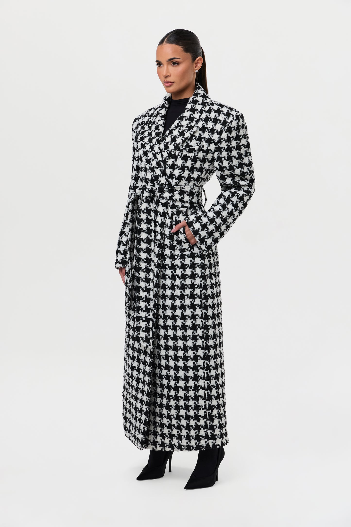 Jacquard Houndstooth Long Coat