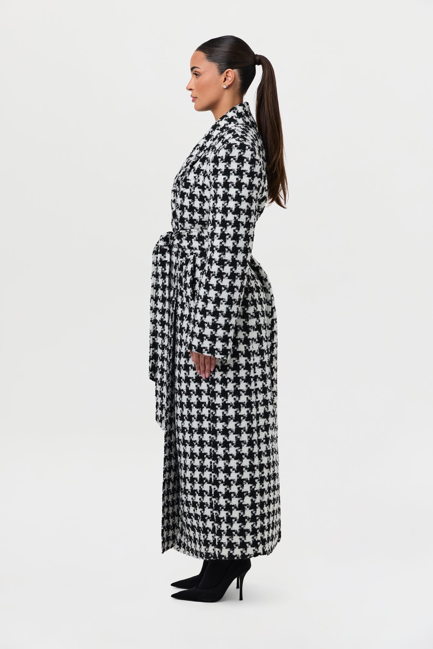 Jacquard Houndstooth Long Coat