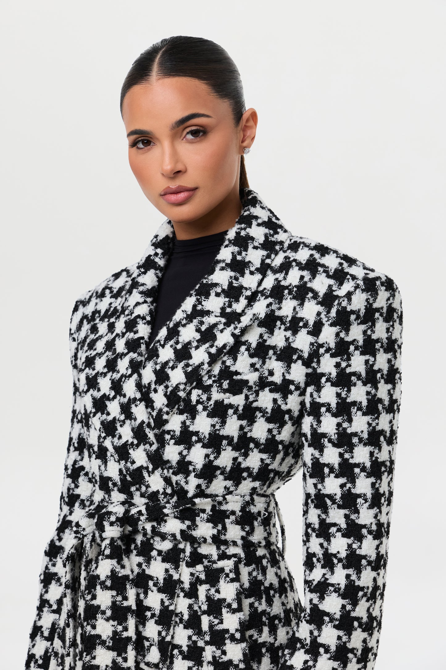 Jacquard Houndstooth Long Coat