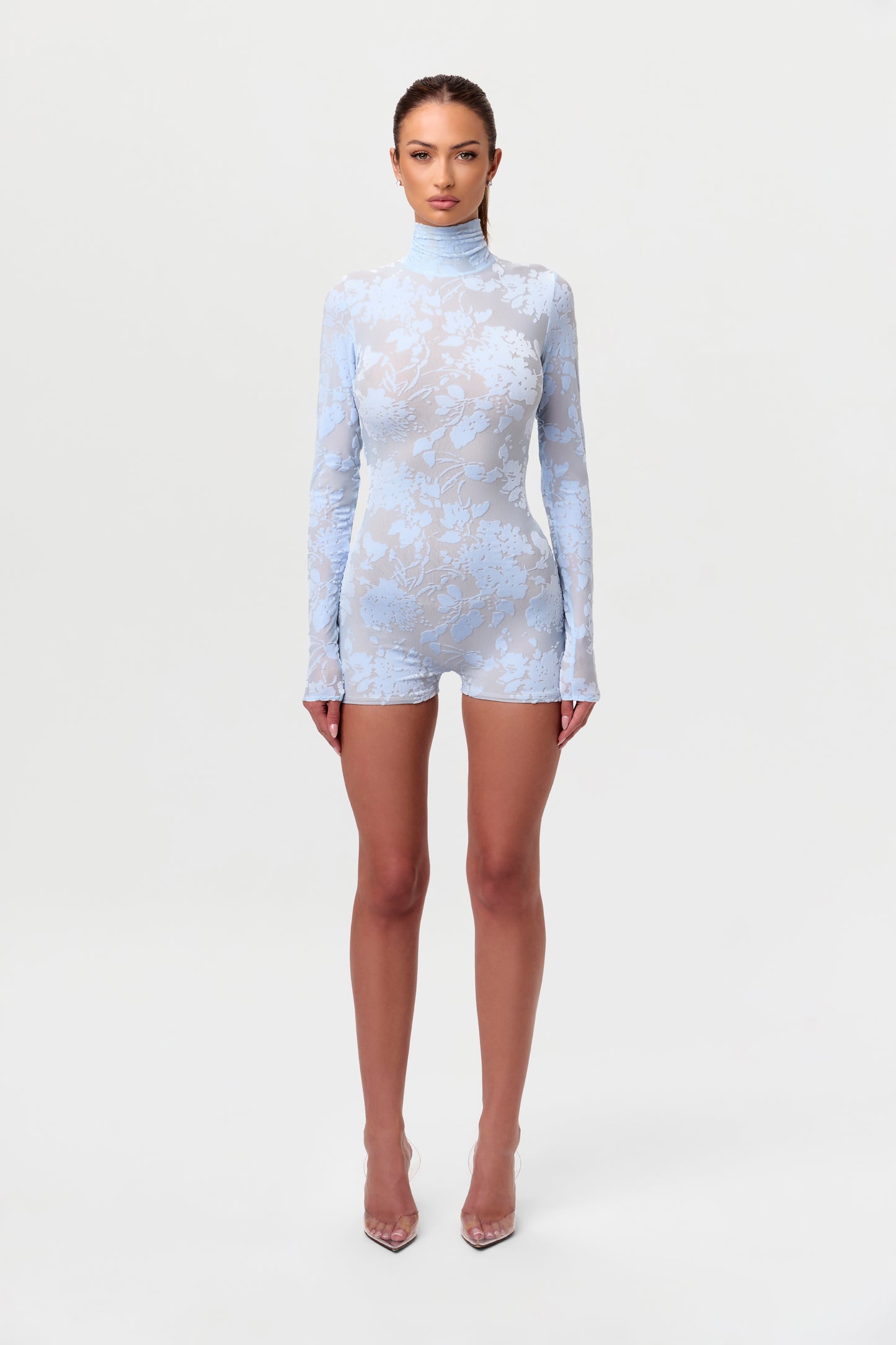 Burnout Print Turtleneck Romper
