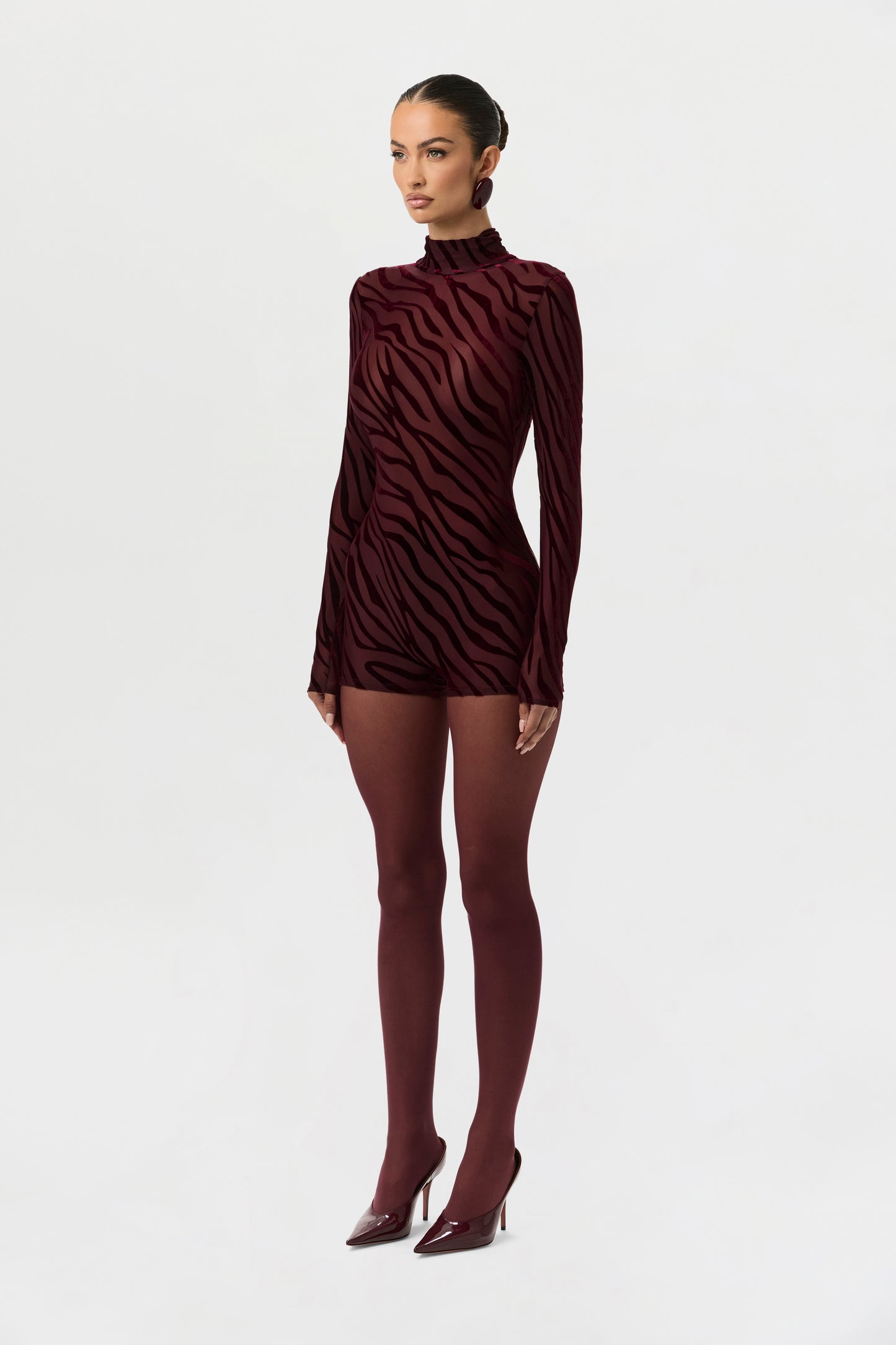 Burnout Print Turtleneck Romper