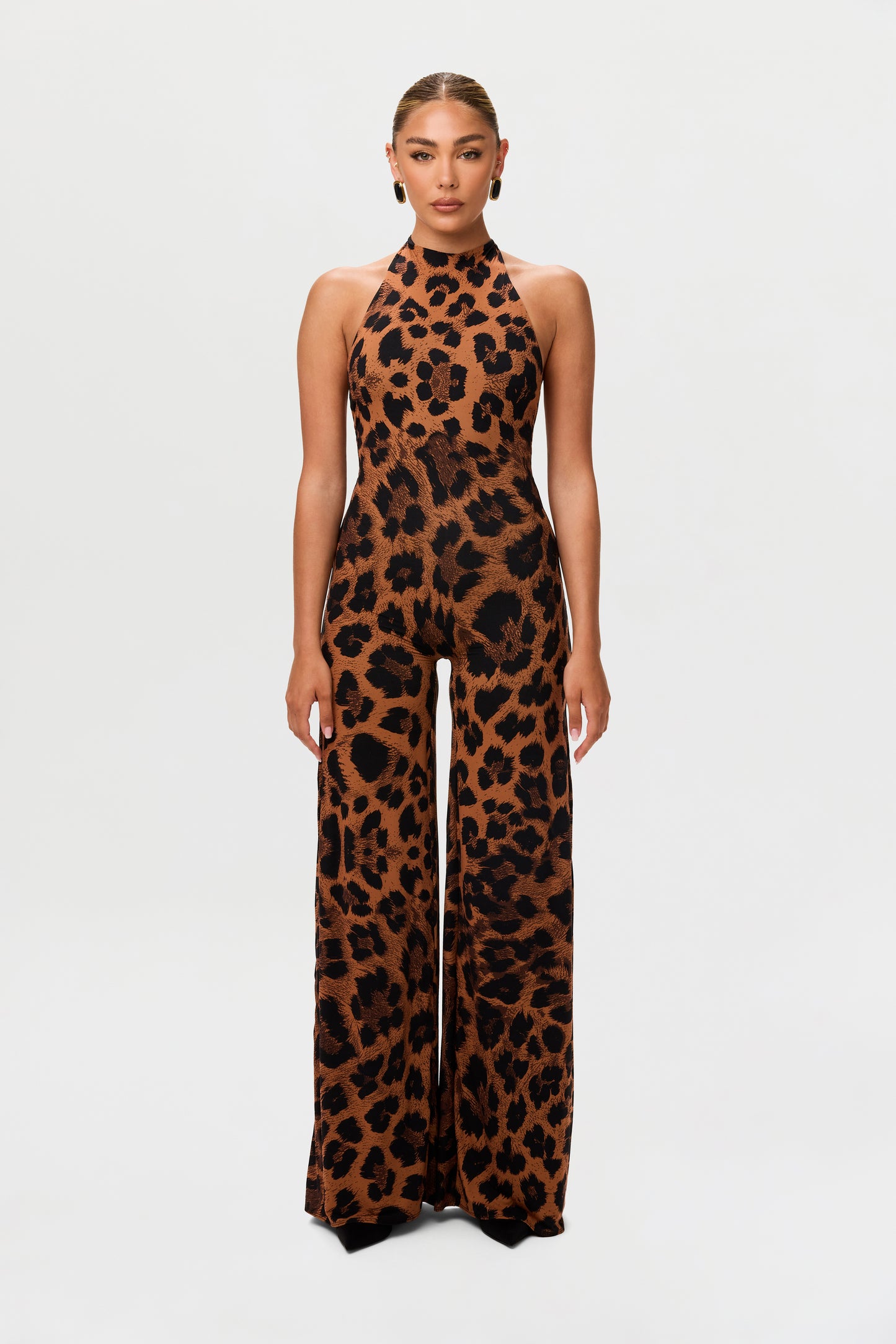 Naked Print Halter Wide Leg Jumpsuit