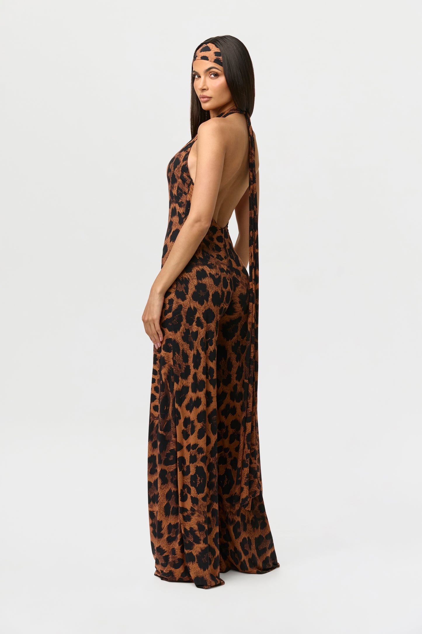 Leopard Naked Print Halter Wide Leg Jumpsuit