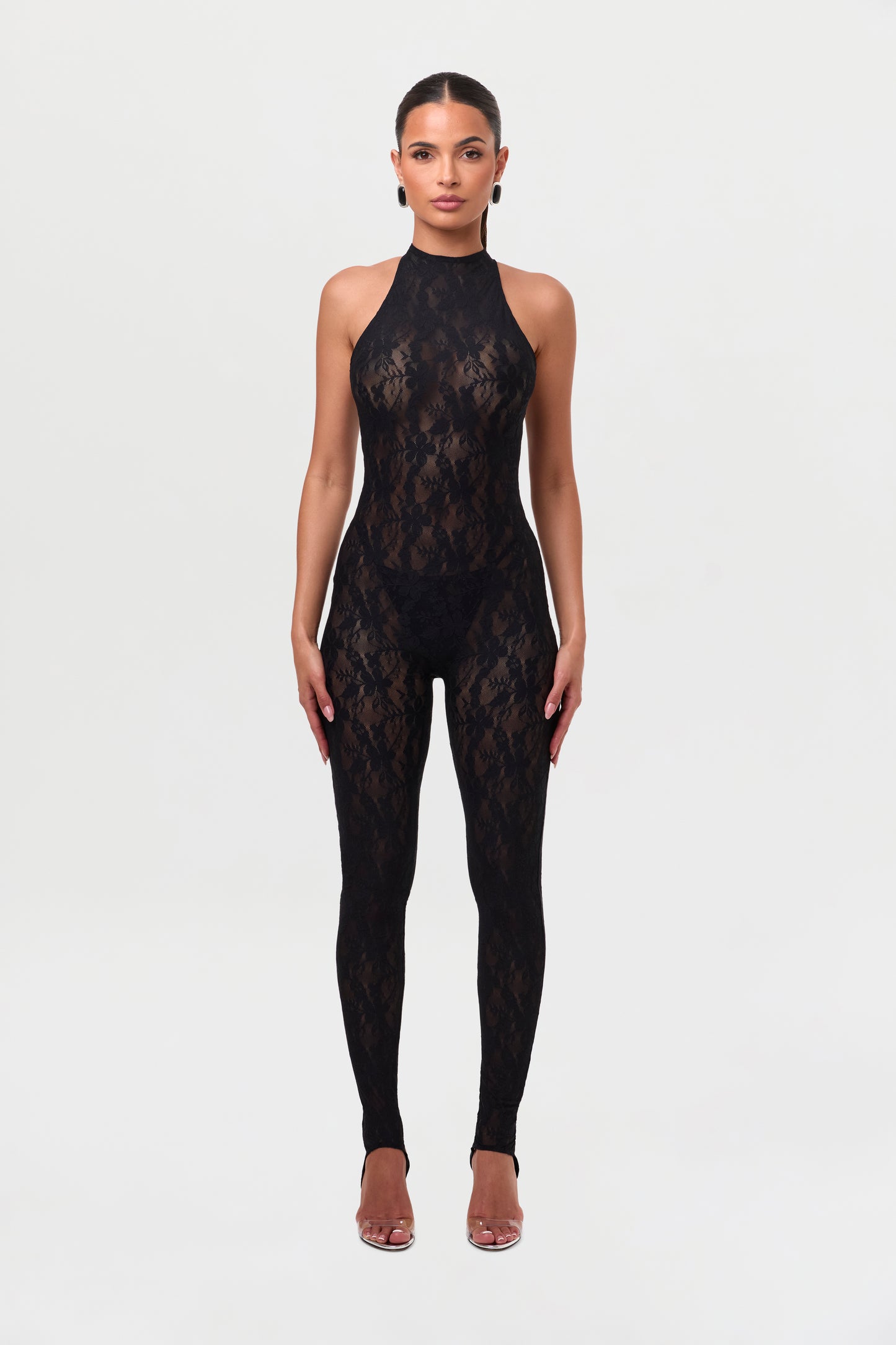 Stretch Lace Racer Stirrup Jumpsuit
