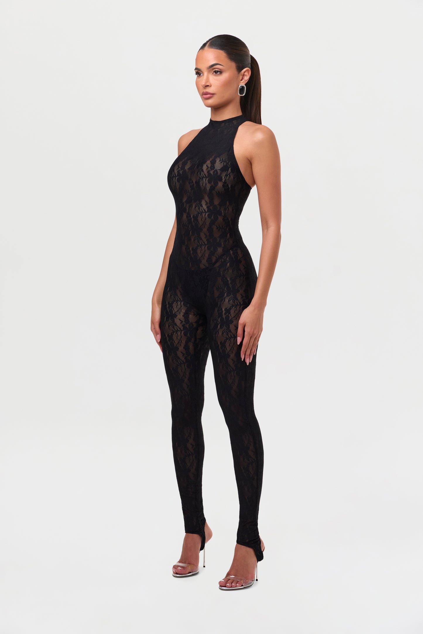 Stretch Lace Racer Stirrup Jumpsuit