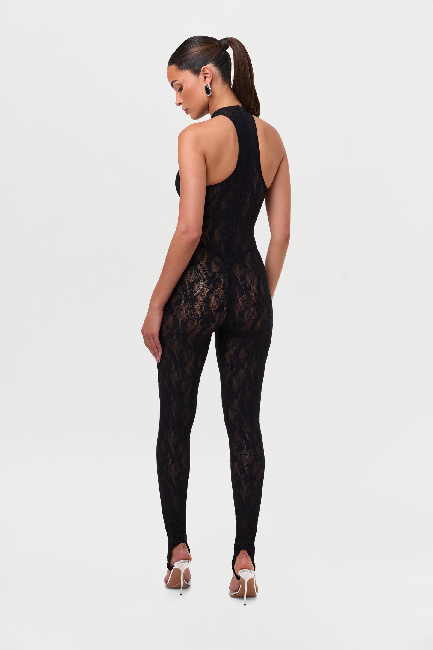 Stretch Lace Racer Stirrup Jumpsuit