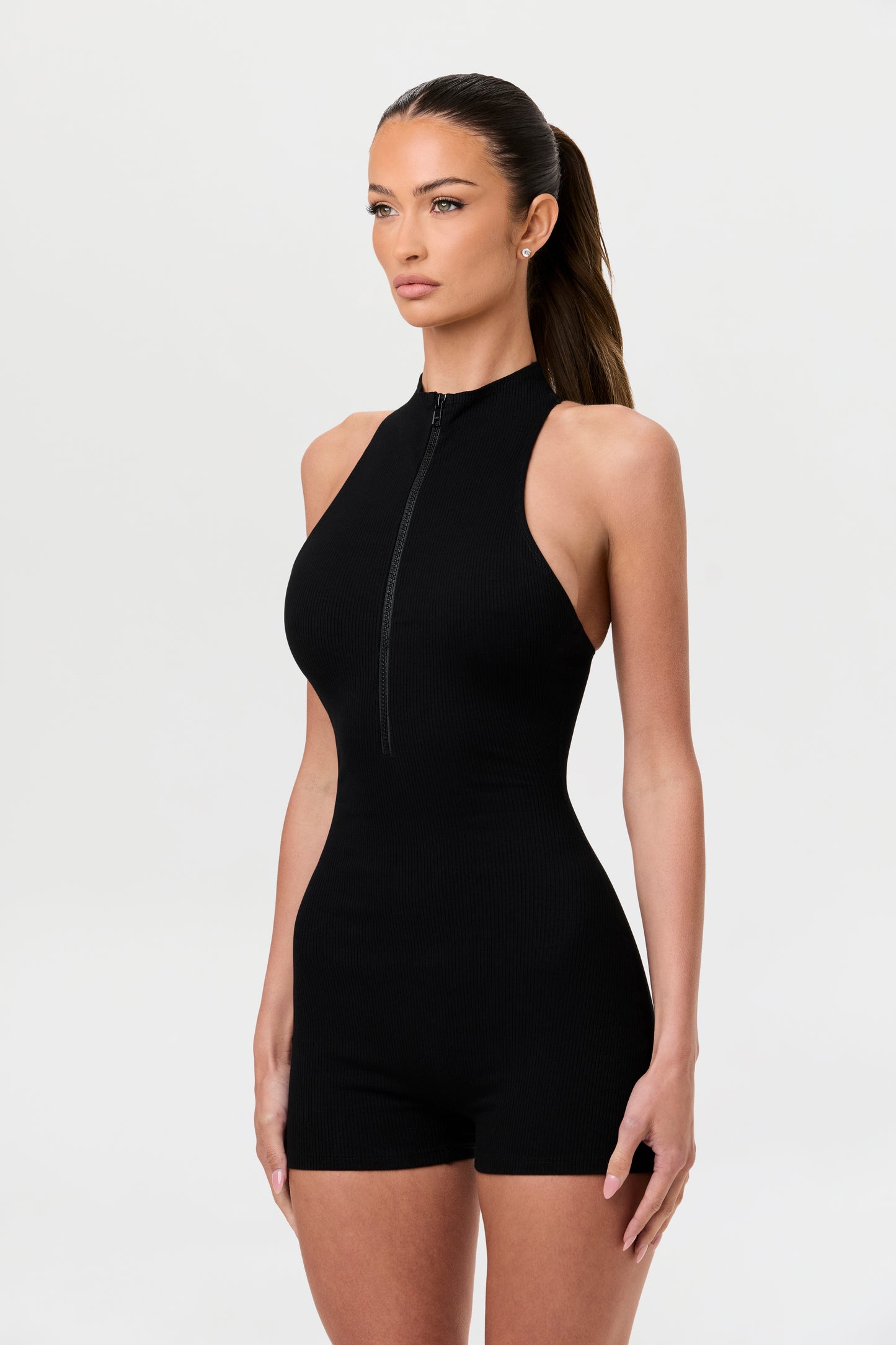 Snatched Zip Up Racerback Romper