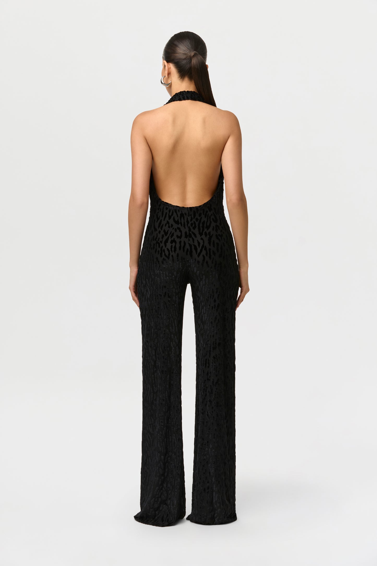 Black Burnout Halter Open Back Jumpsuit