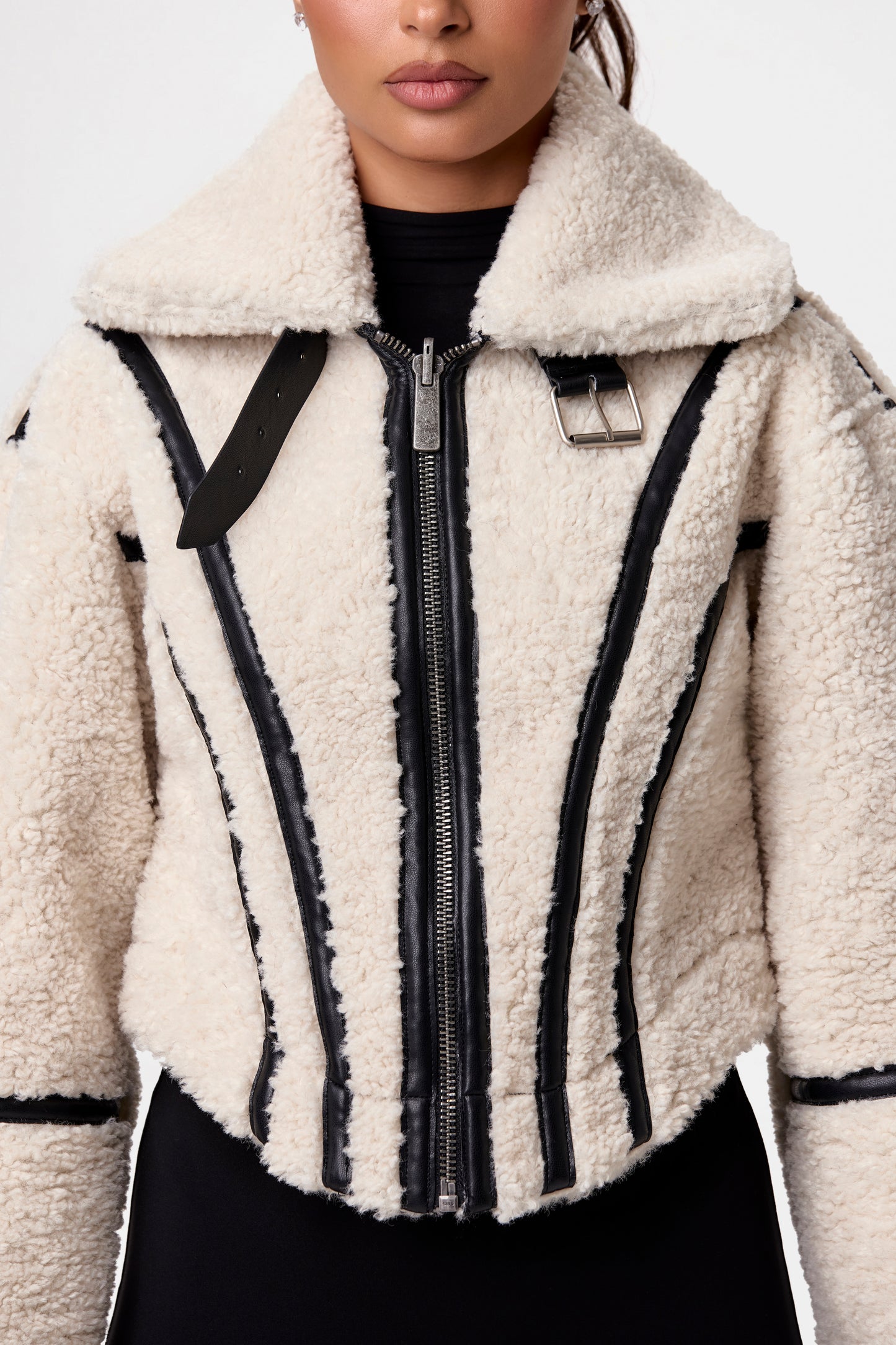 Reversible Vegan Leather Sherpa Jacket