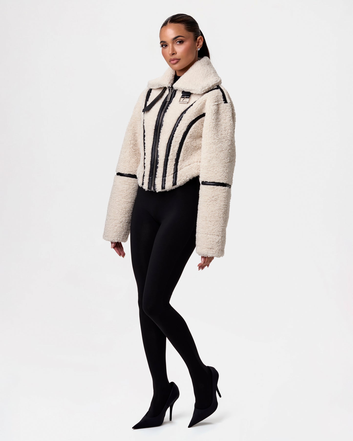 Reversible Vegan Leather Sherpa Jacket