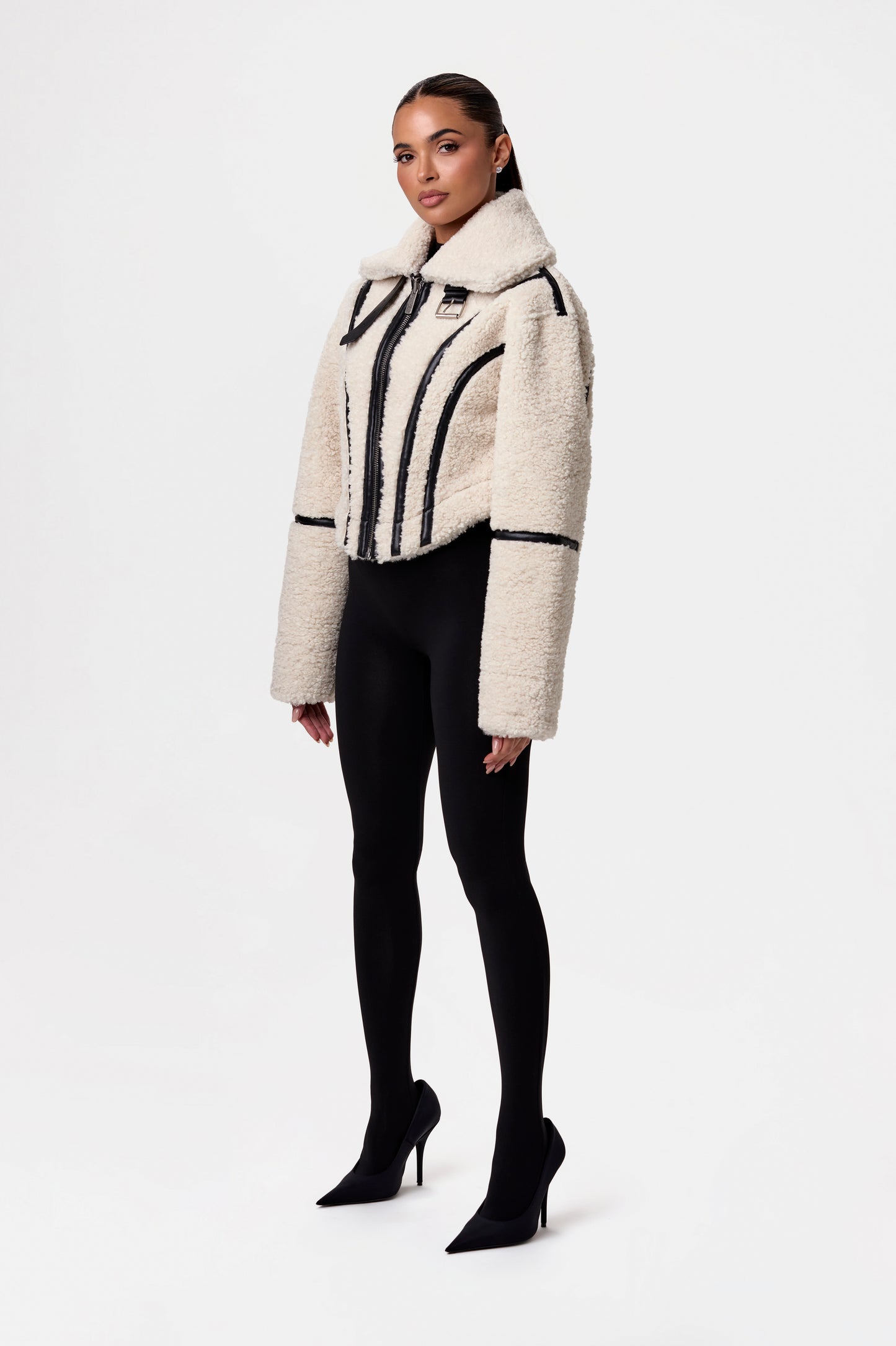 Reversible Vegan Leather Sherpa Jacket