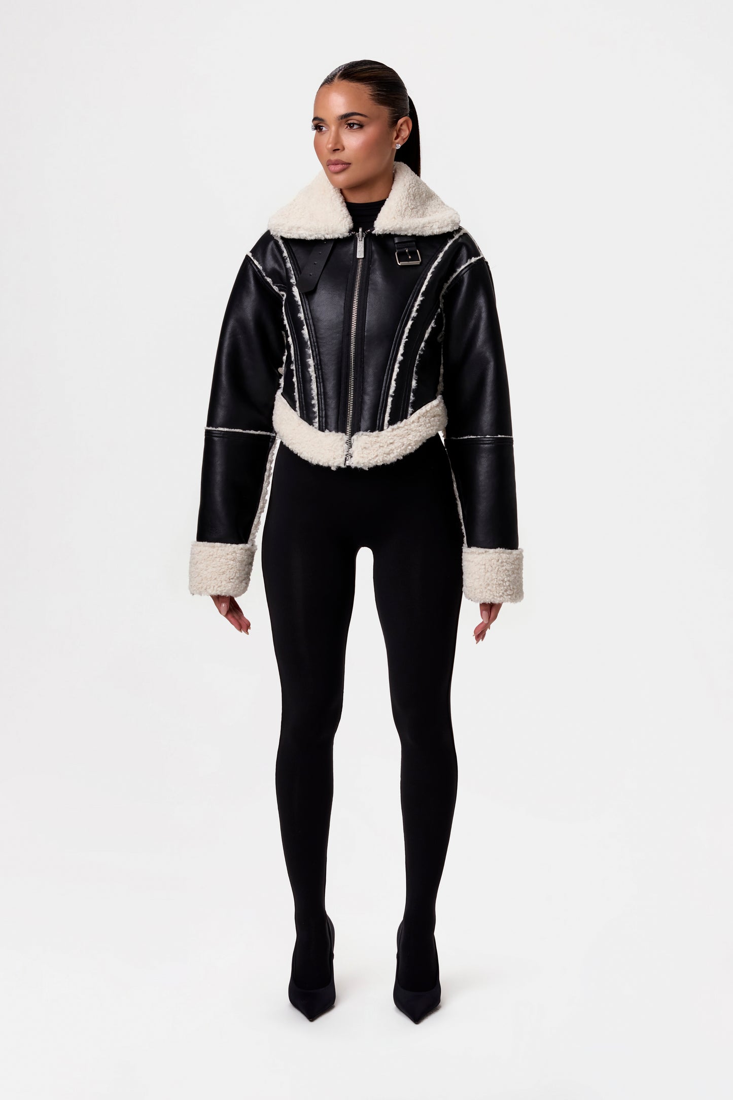 Reversible Vegan Leather Sherpa Jacket