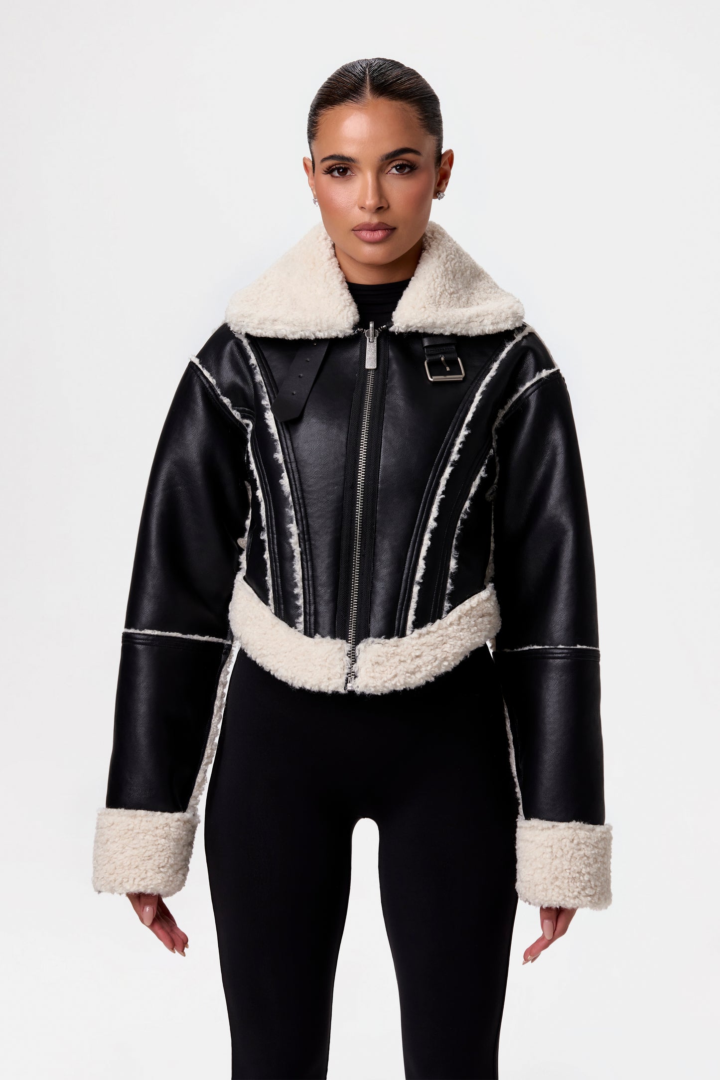 Reversible Vegan Leather Sherpa Jacket
