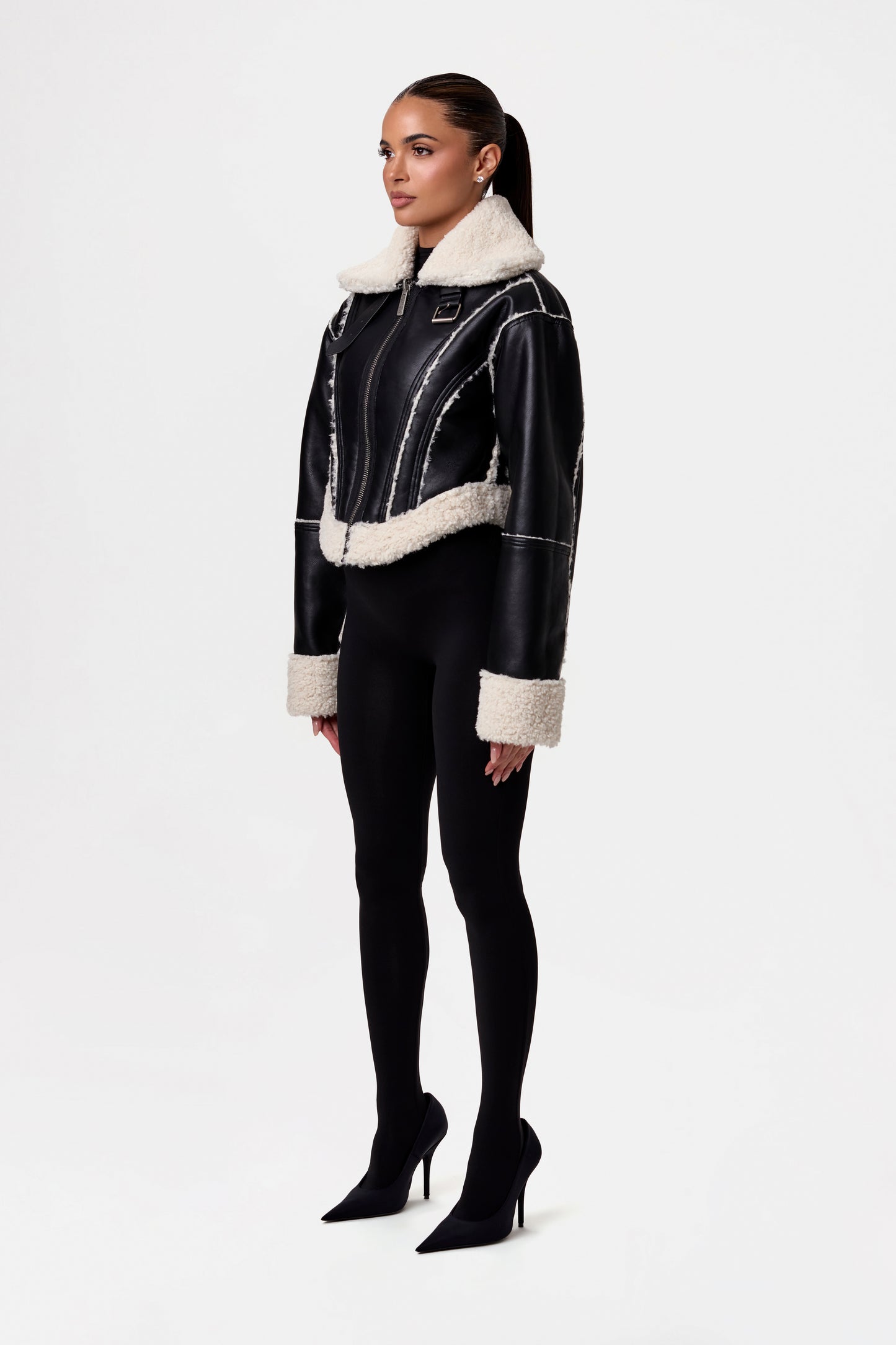 Reversible Vegan Leather Sherpa Jacket