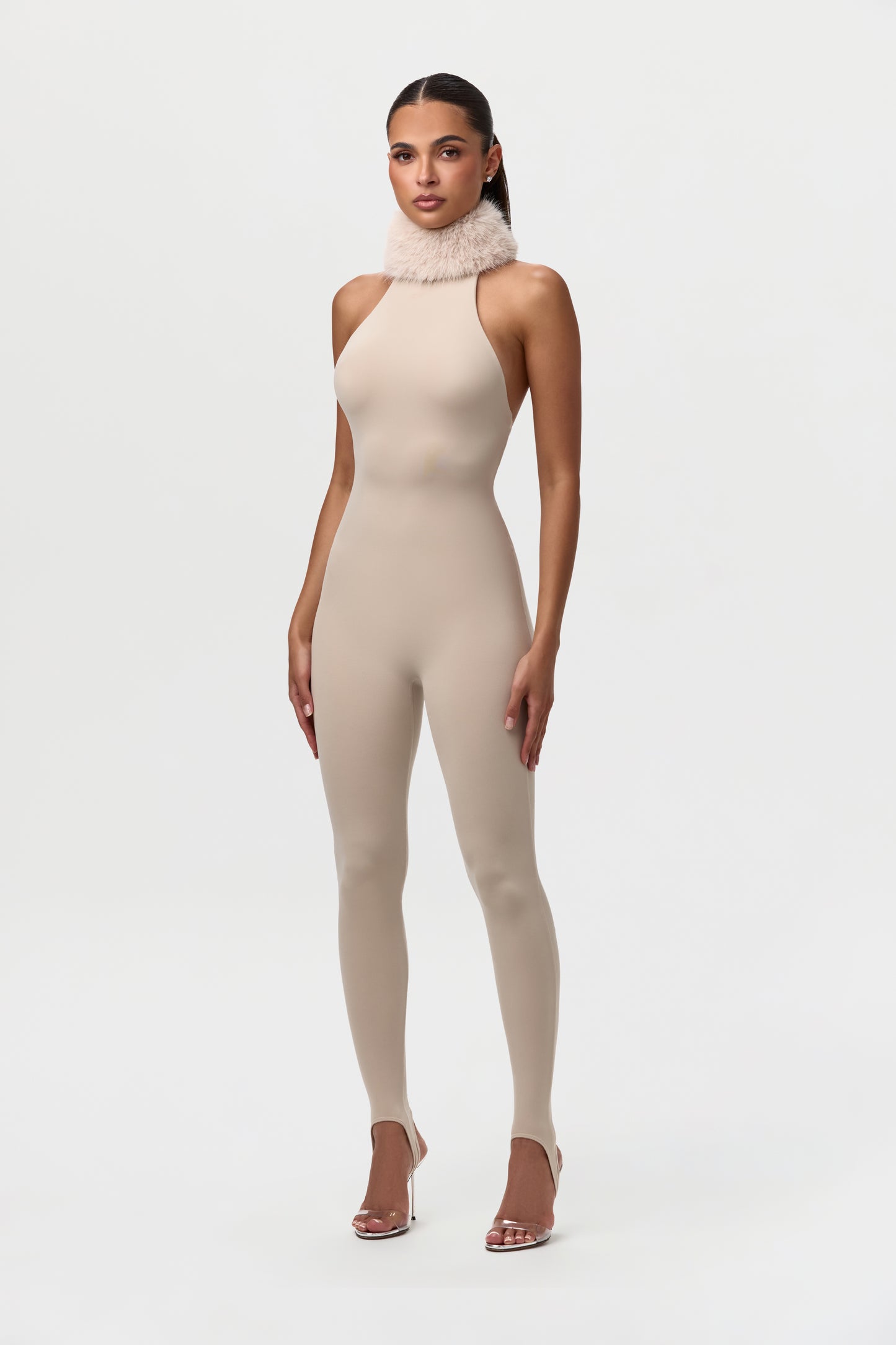 Naked Faux Fur Stirrup Jumpsuit Petite