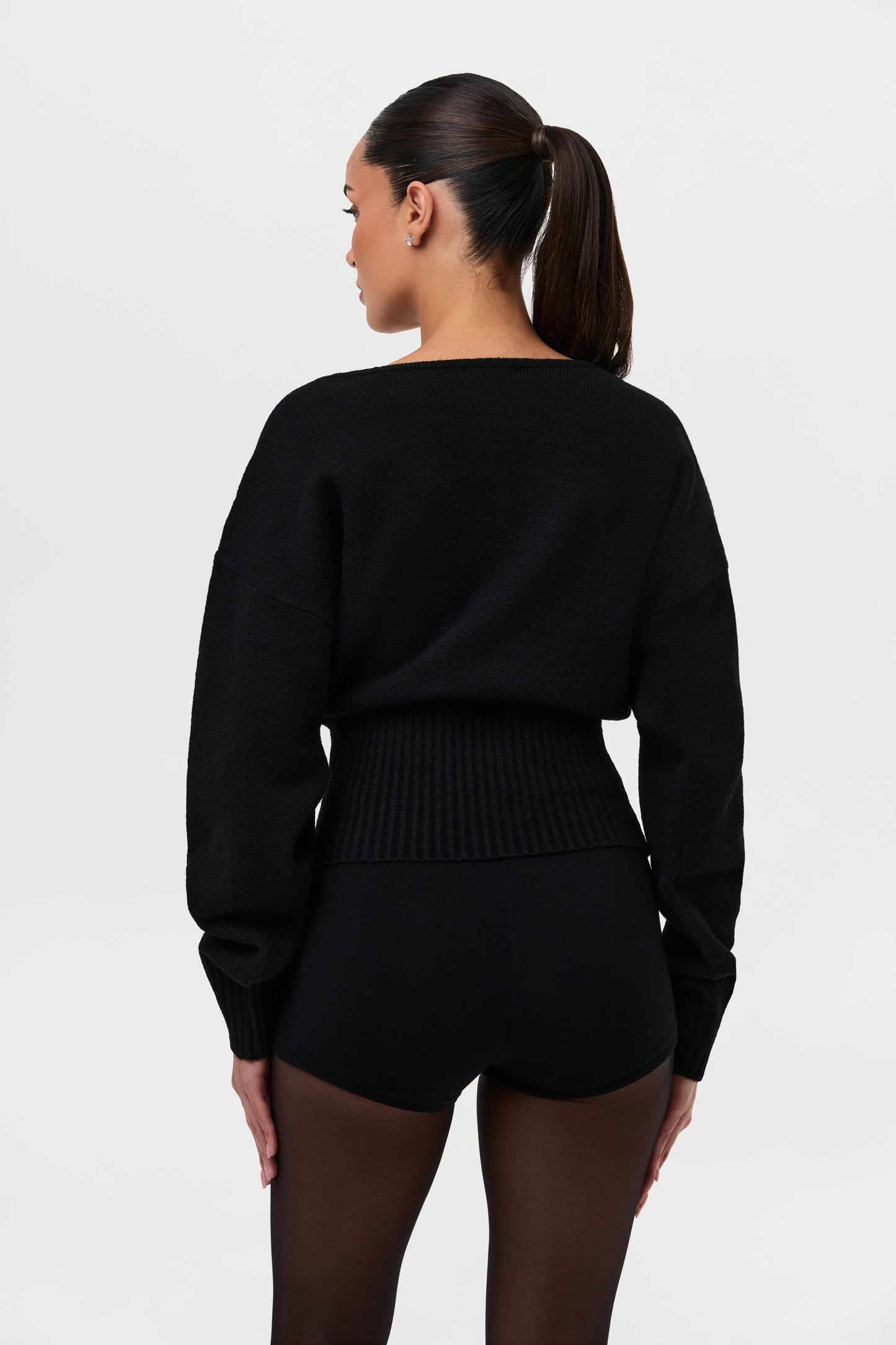 Knit V-Neck Cinched Waist Sweater