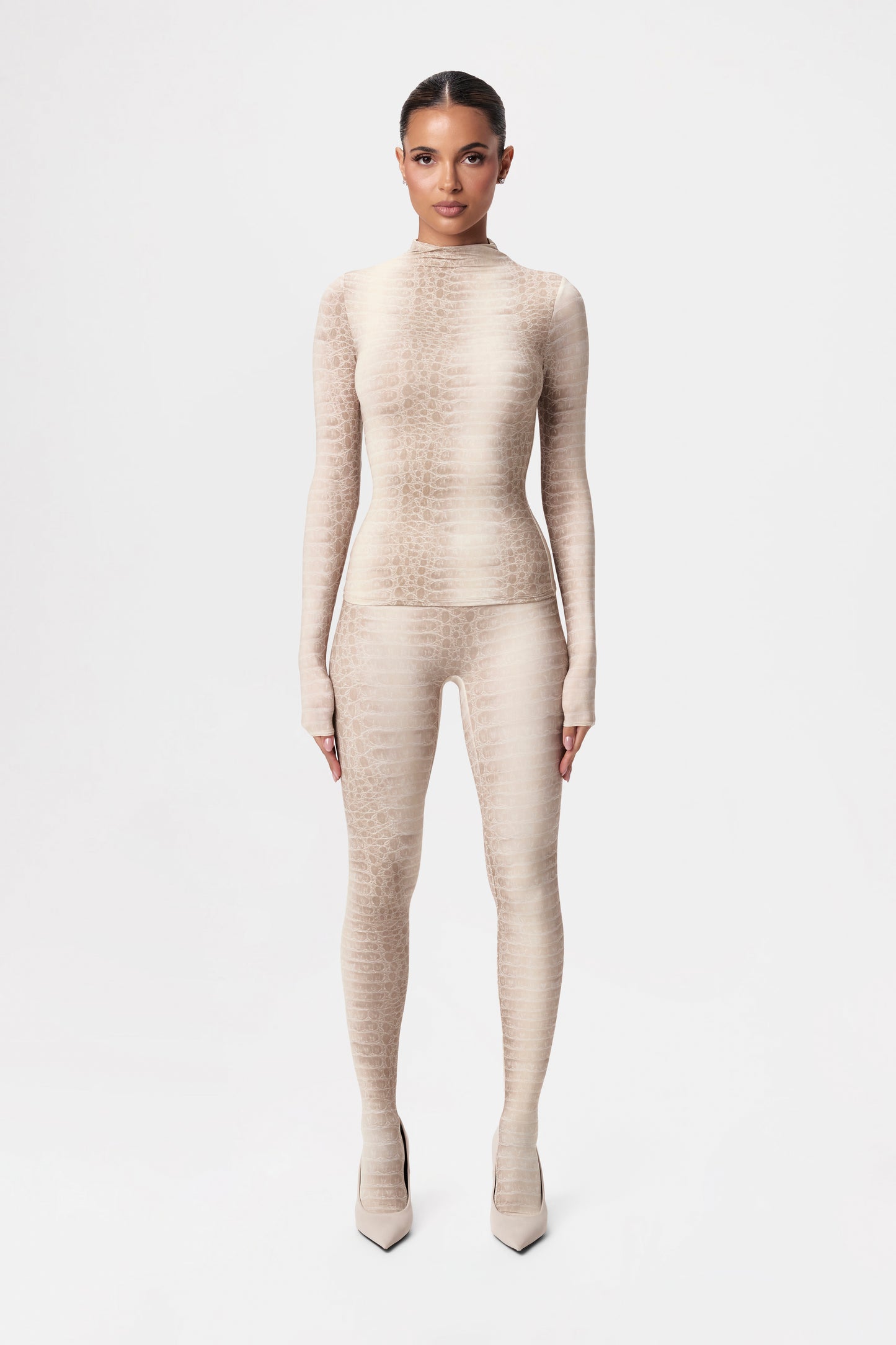 Naked Print Mock Neck Top