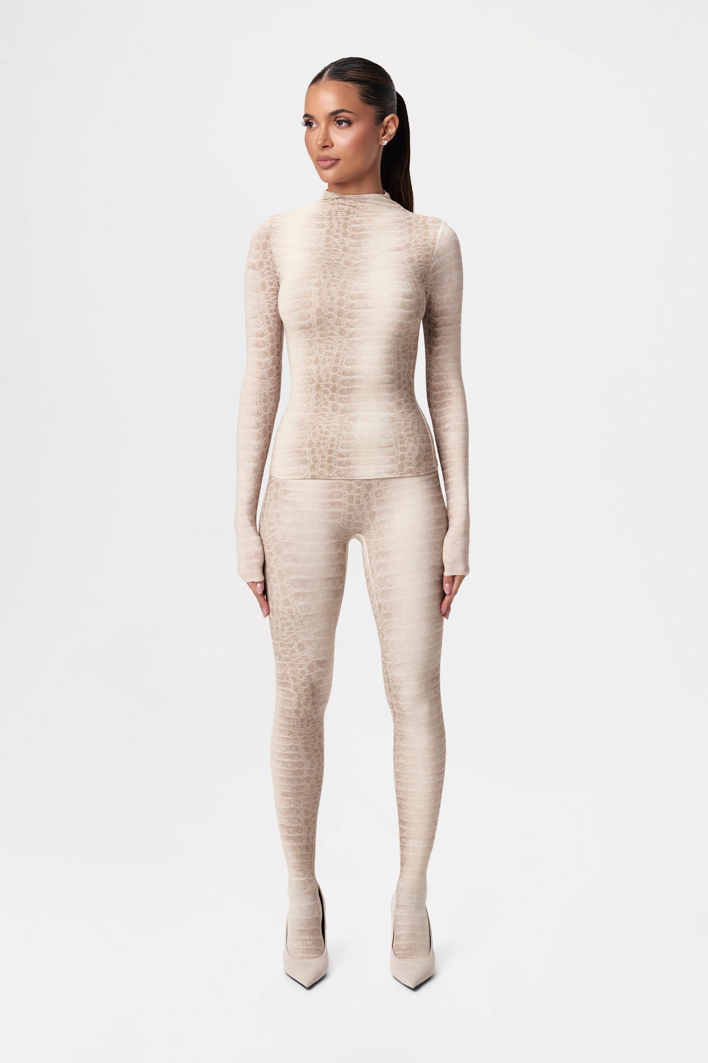 Naked Print Mock Neck Top