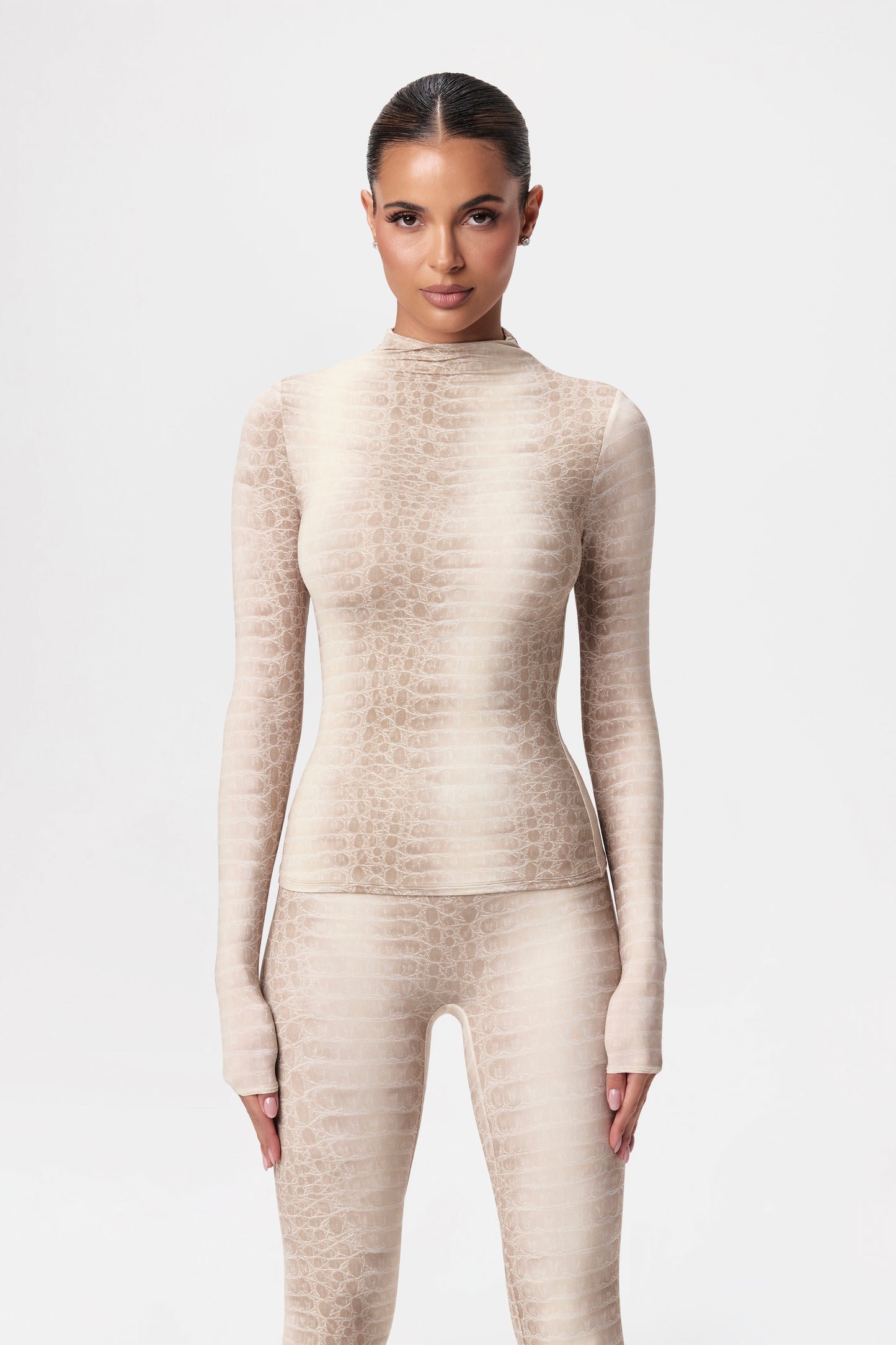 Naked Print Mock Neck Top