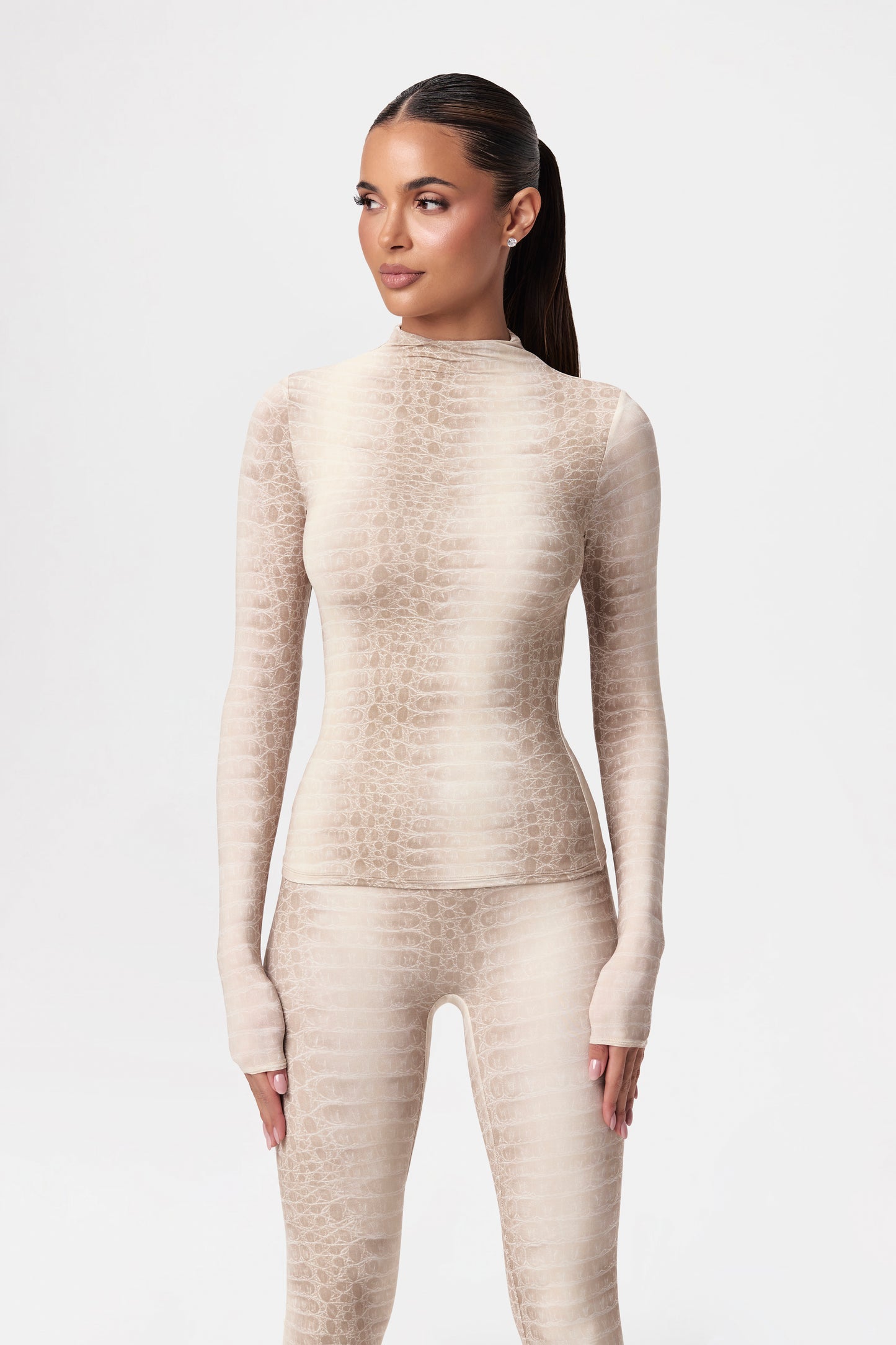 Naked Print Mock Neck Top