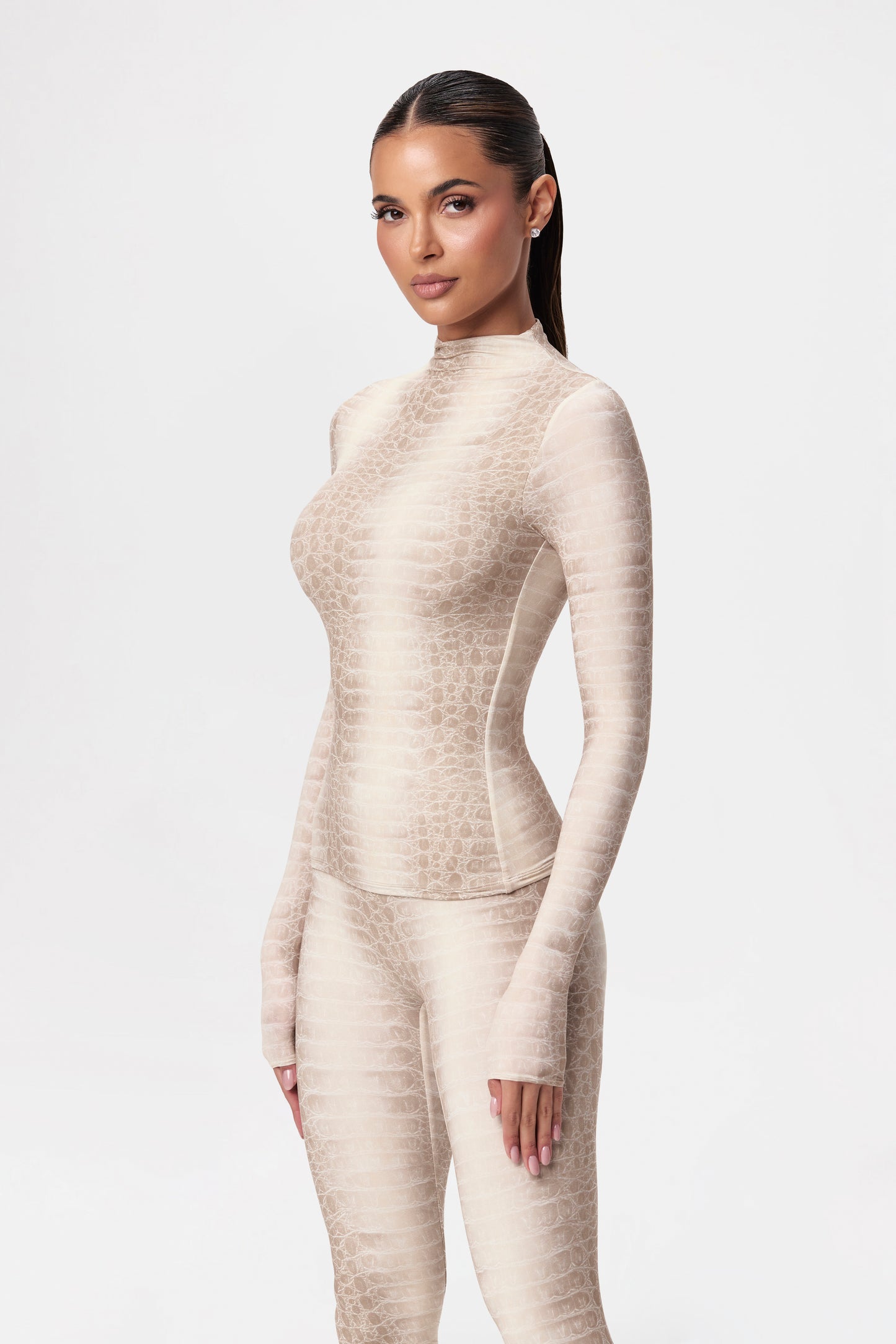 Naked Print Mock Neck Top
