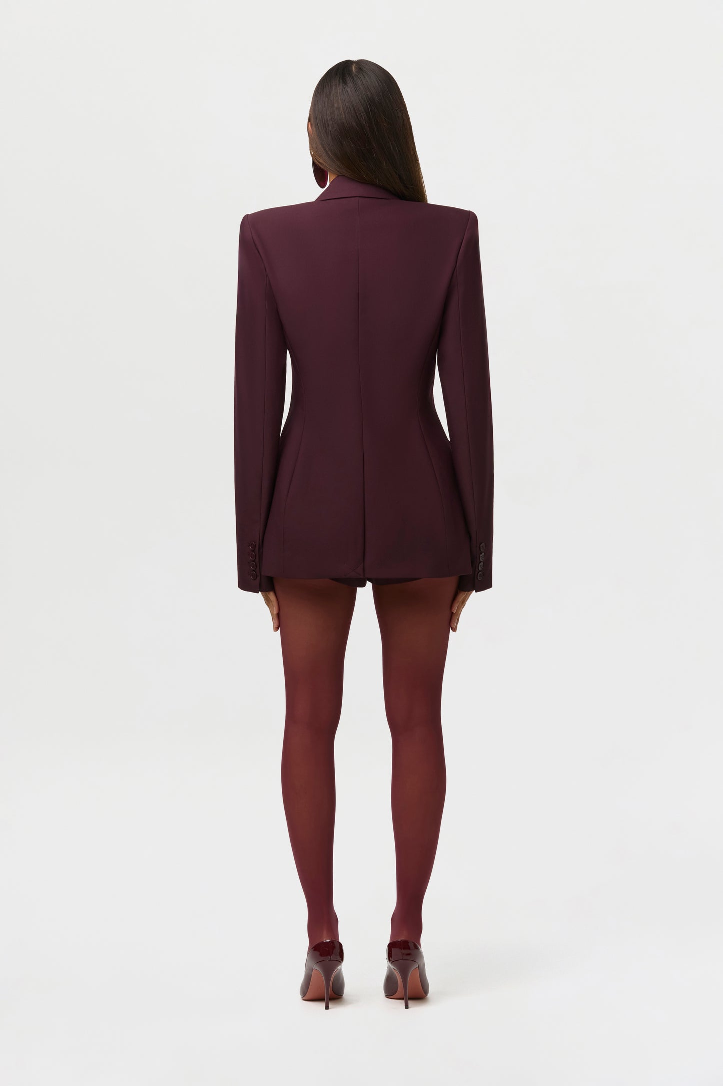Power Shoulder Fitted Suit Blazer