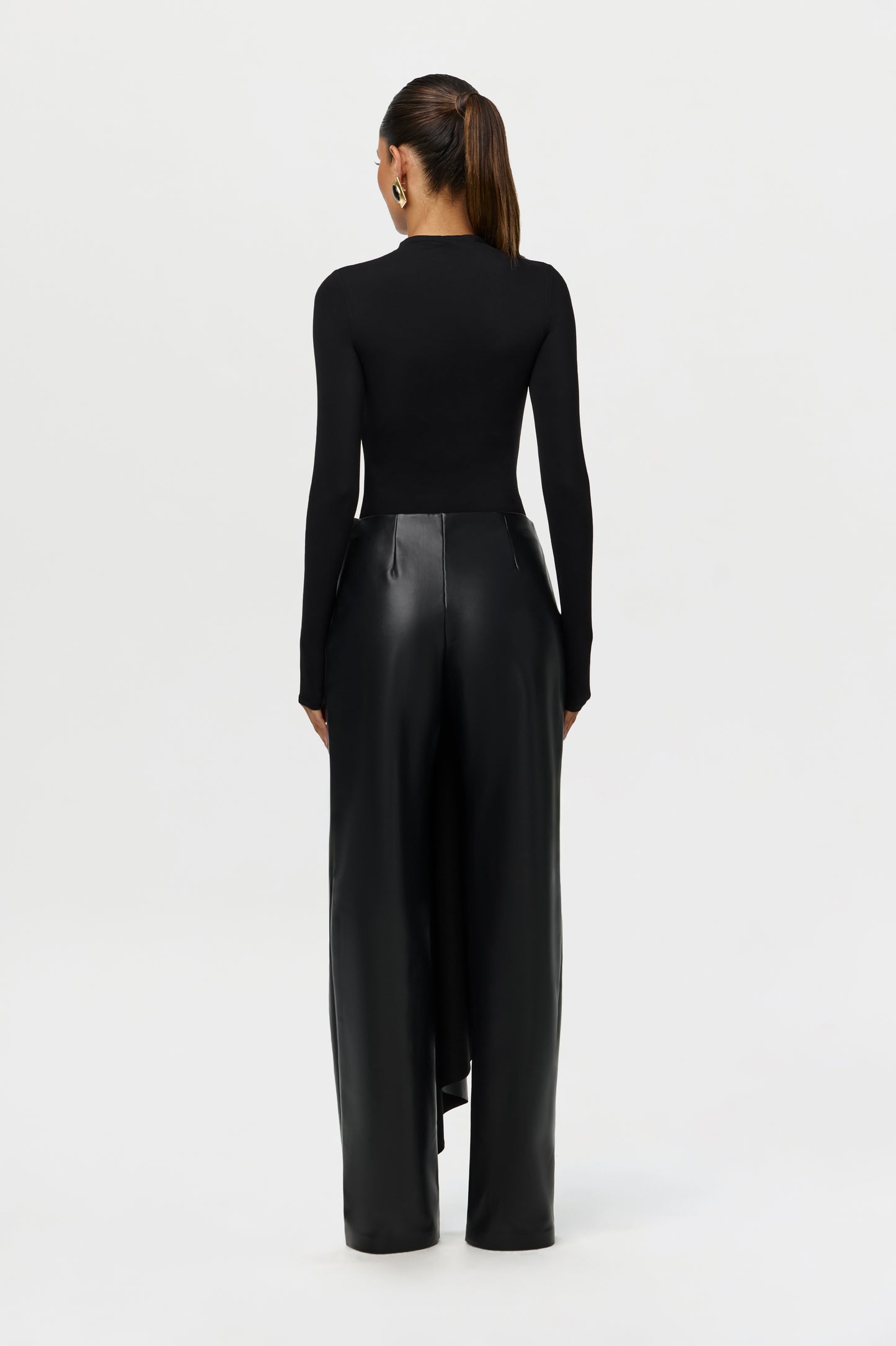 Vegan Leather Drape Wideleg Pants
