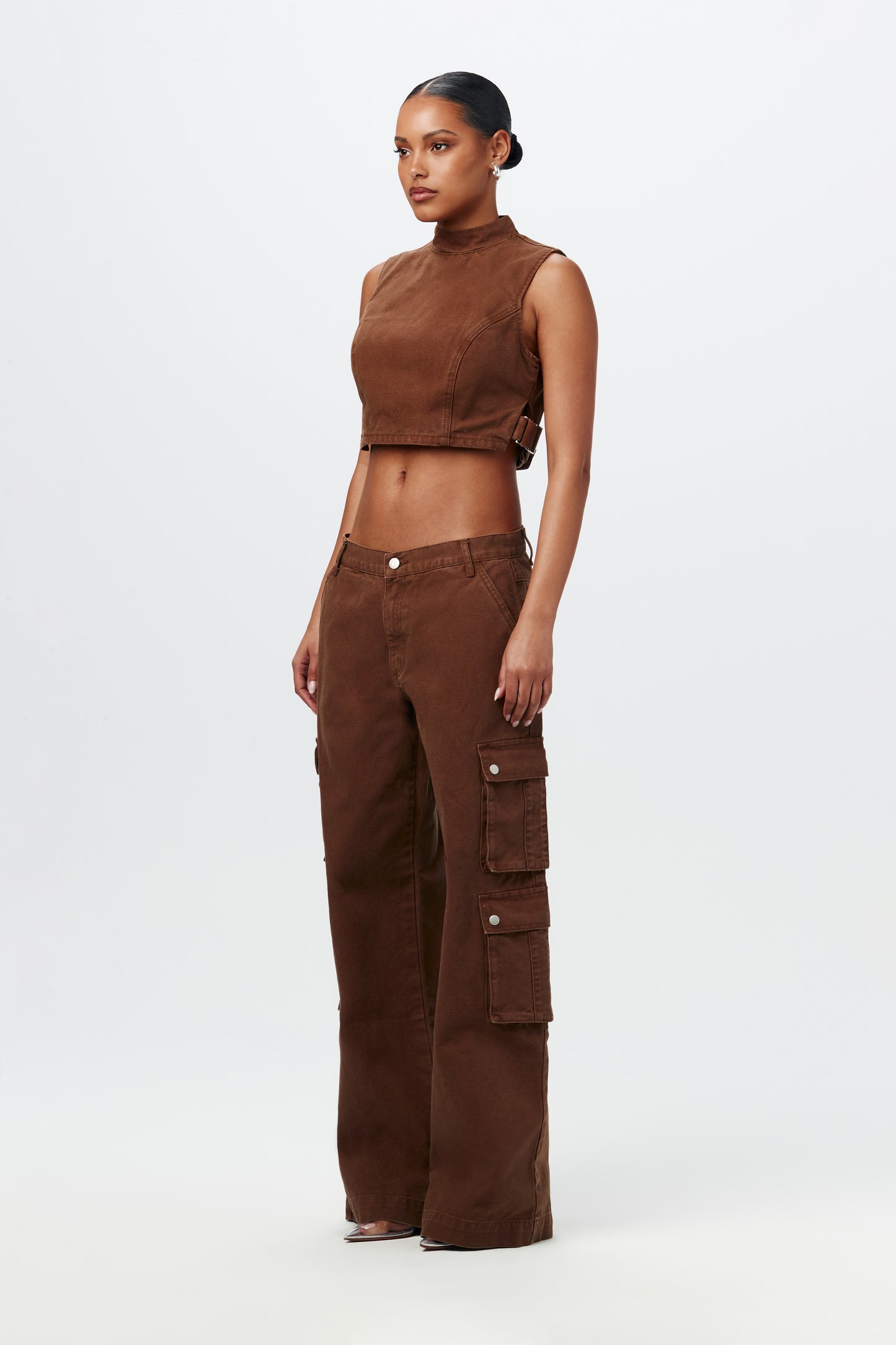Denim Sleeveless Buckle Crop Top
