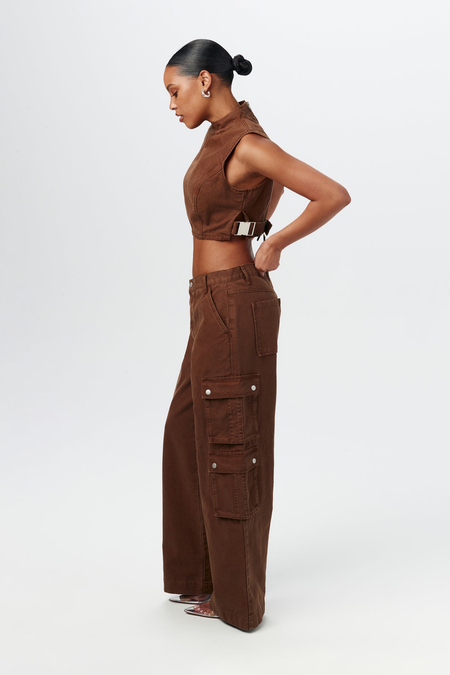 Denim Sleeveless Buckle Crop Top