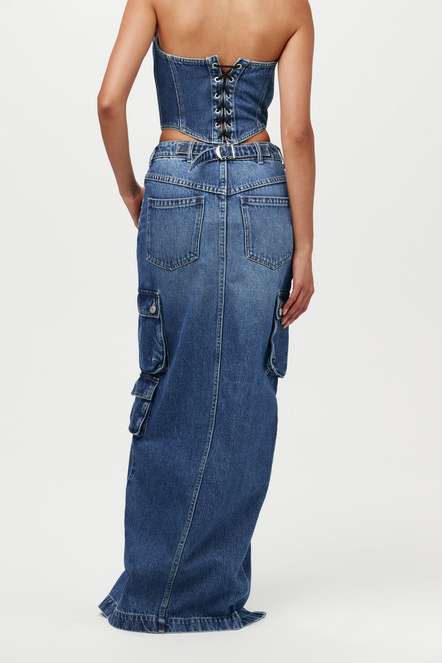 DENIM CARGO MAXI SKIRT