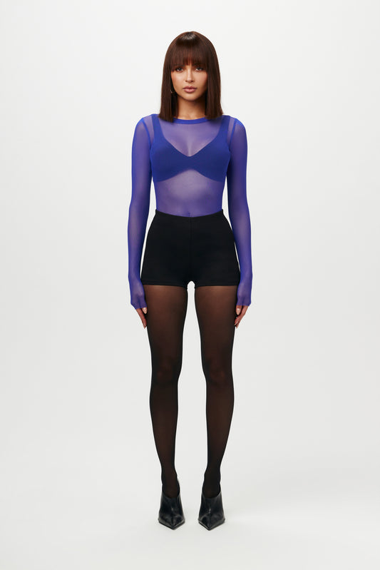 Our stretch mesh top feels like second-skin against your body. Crafted with long fitted sleeves and a crew neckline. Style over our foundation undergarments.