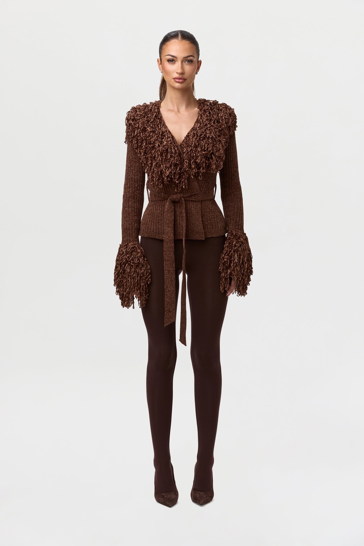 Knit Fringe V-Neck Cardigan