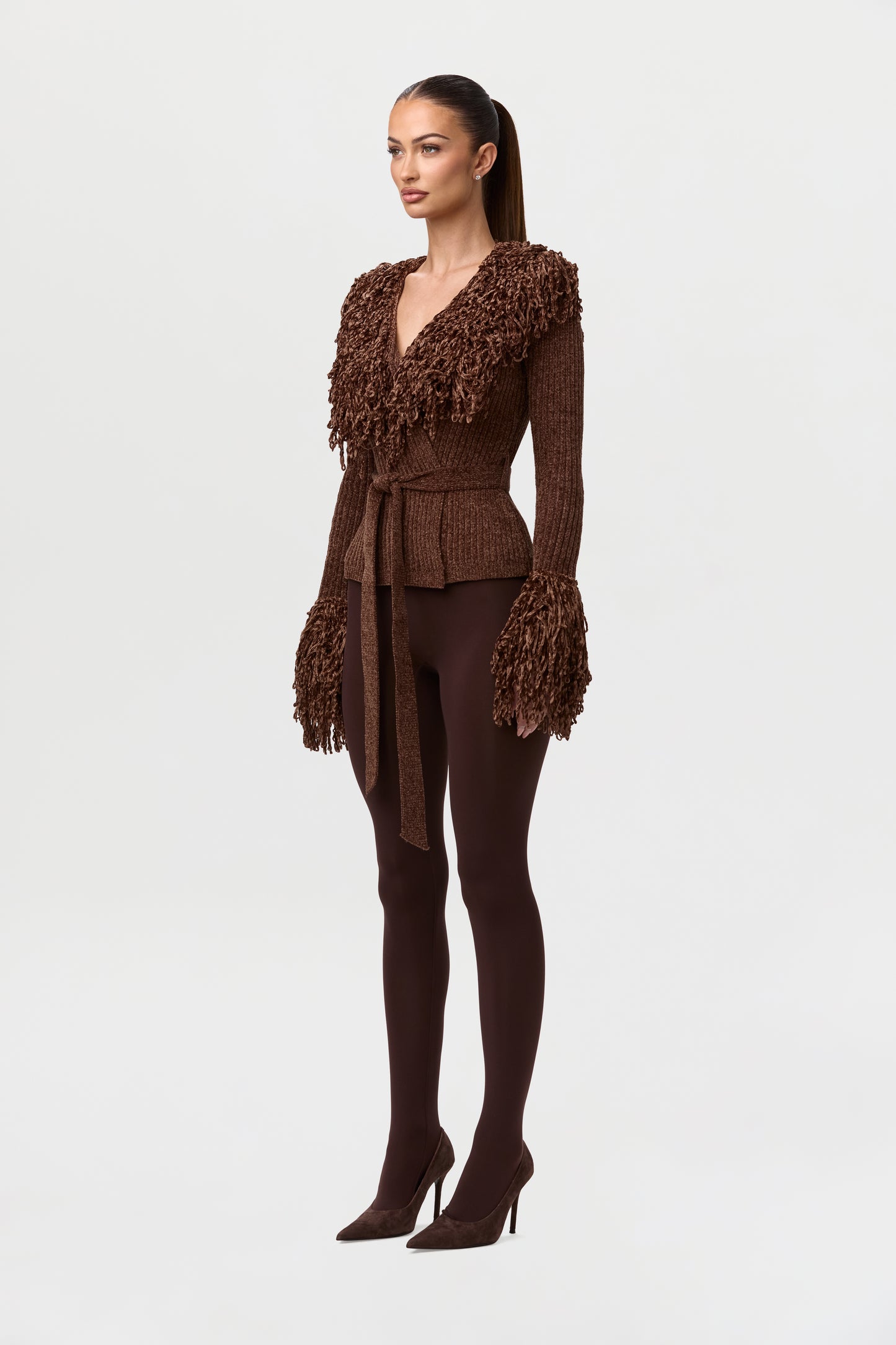 Knit Fringe V-Neck Cardigan