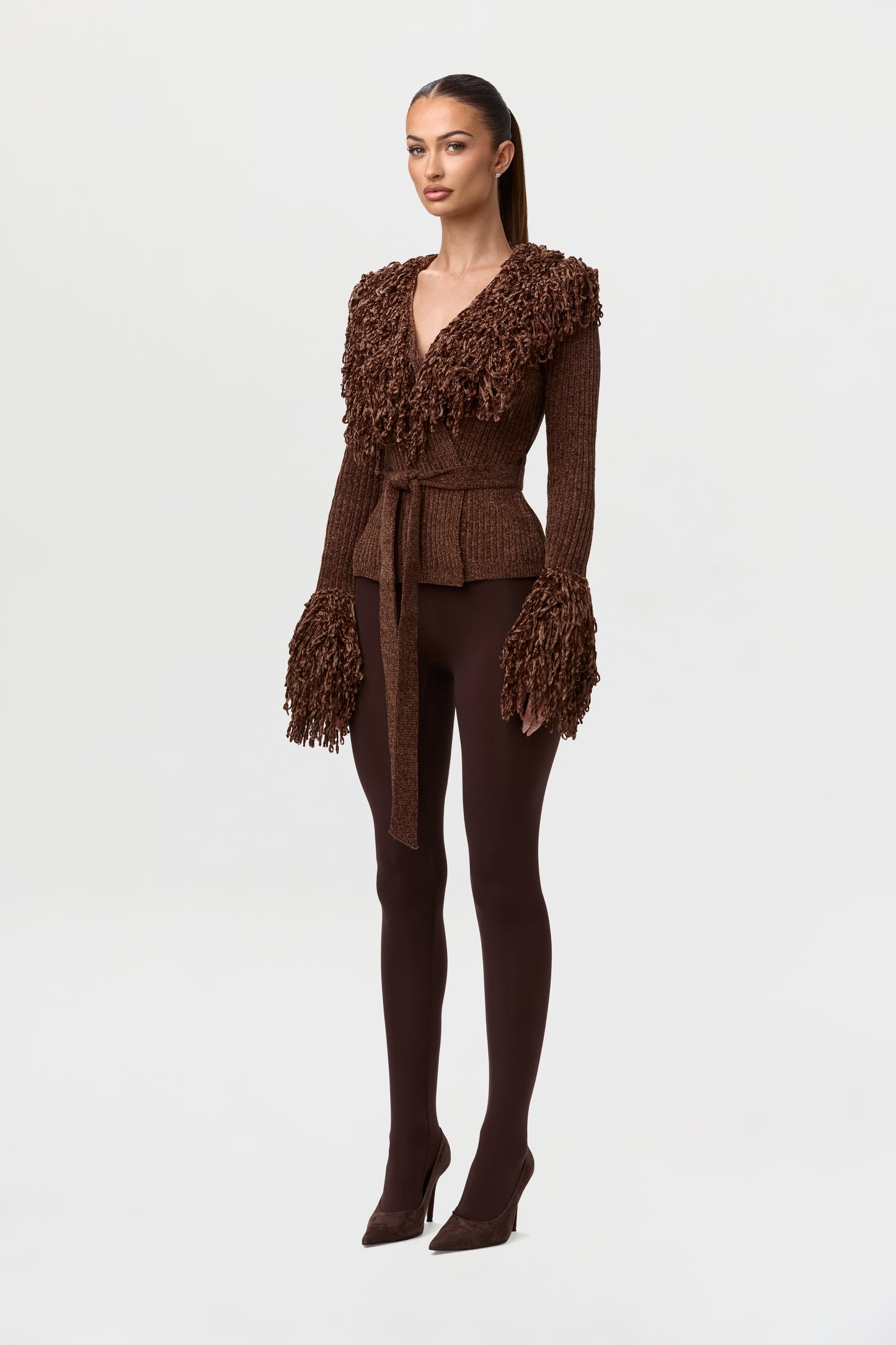 Knit Fringe V-Neck Cardigan